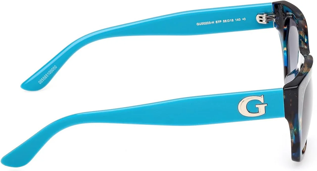 عینک آفتابی زنانه GUESS با فریم کامل هندسی، فیروزه ای، سایز 56