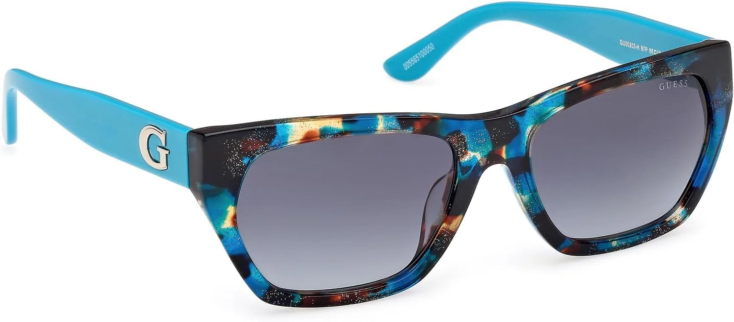 عینک آفتابی زنانه GUESS با فریم کامل هندسی، فیروزه ای، سایز 56