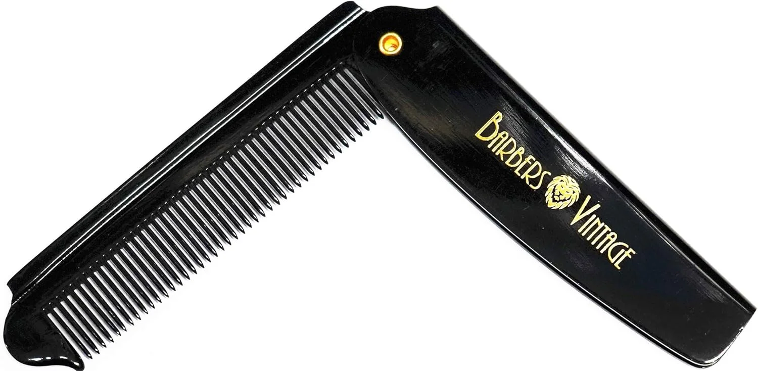 شانه تاشو آرایشگاهی وینتیج (مشکی). شانه جیبی تاشو لوکس دست ساز برای مردان. ایده آل برای آراستگی مو/سبیل/ریش.