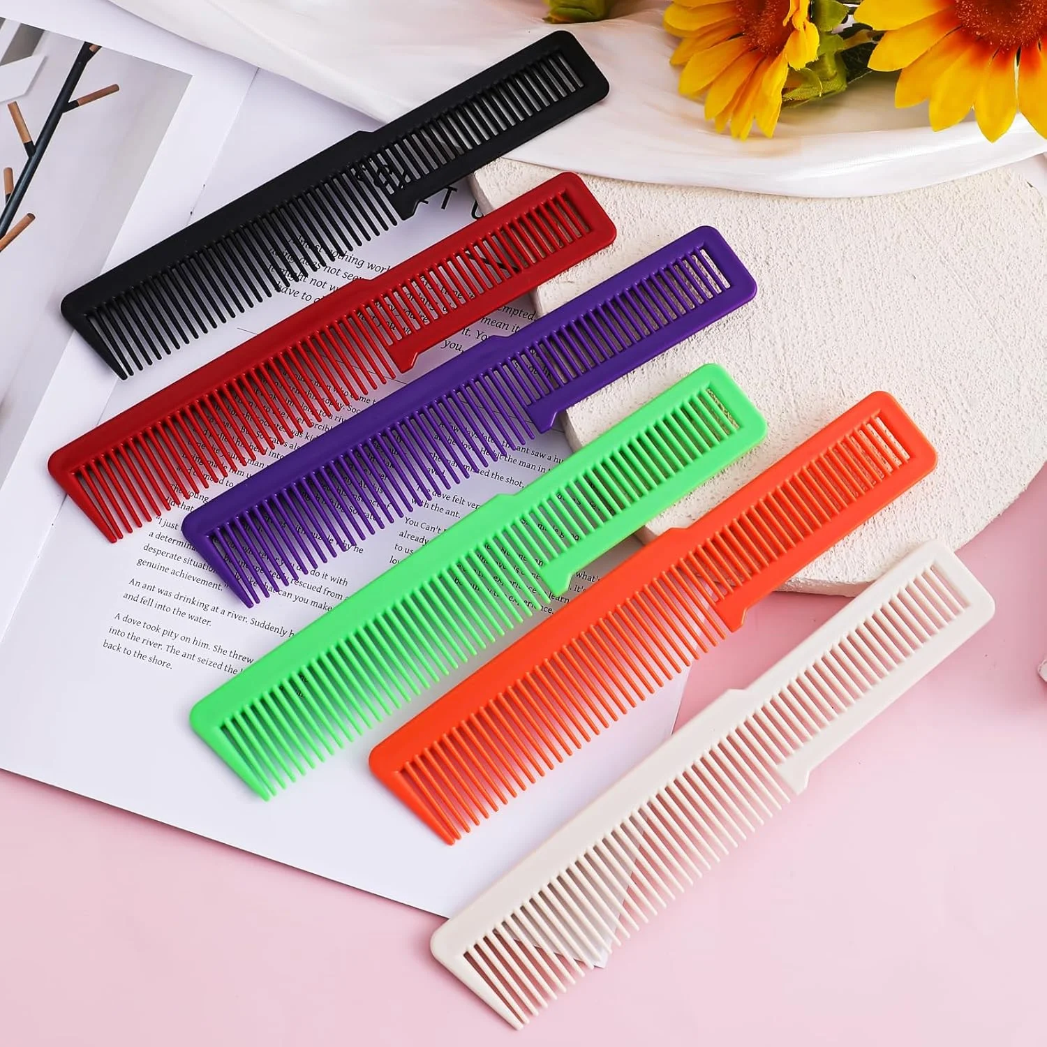 مجموعه شانه آرایشگری، 6 عدد شانه اصلاح، شانه حالت دهنده، شانه دندانه ریز، شانه ماشین اصلاح، شانه های آرایشگری حرفه ای برای آرایشگر، منزل، سالن (قرمز، نارنجی، مشکی، سبز، بنفش، سفید)