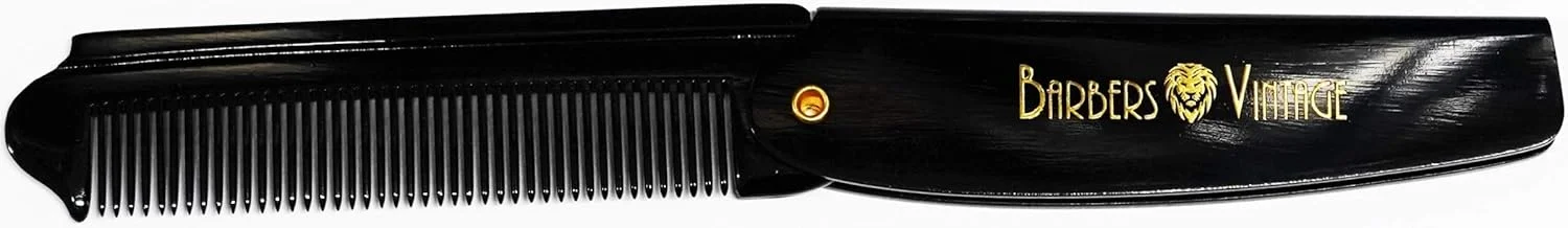 شانه تاشو آرایشگاهی وینتیج (مشکی). شانه جیبی تاشو لوکس دست ساز برای مردان. ایده آل برای آراستگی مو/سبیل/ریش.