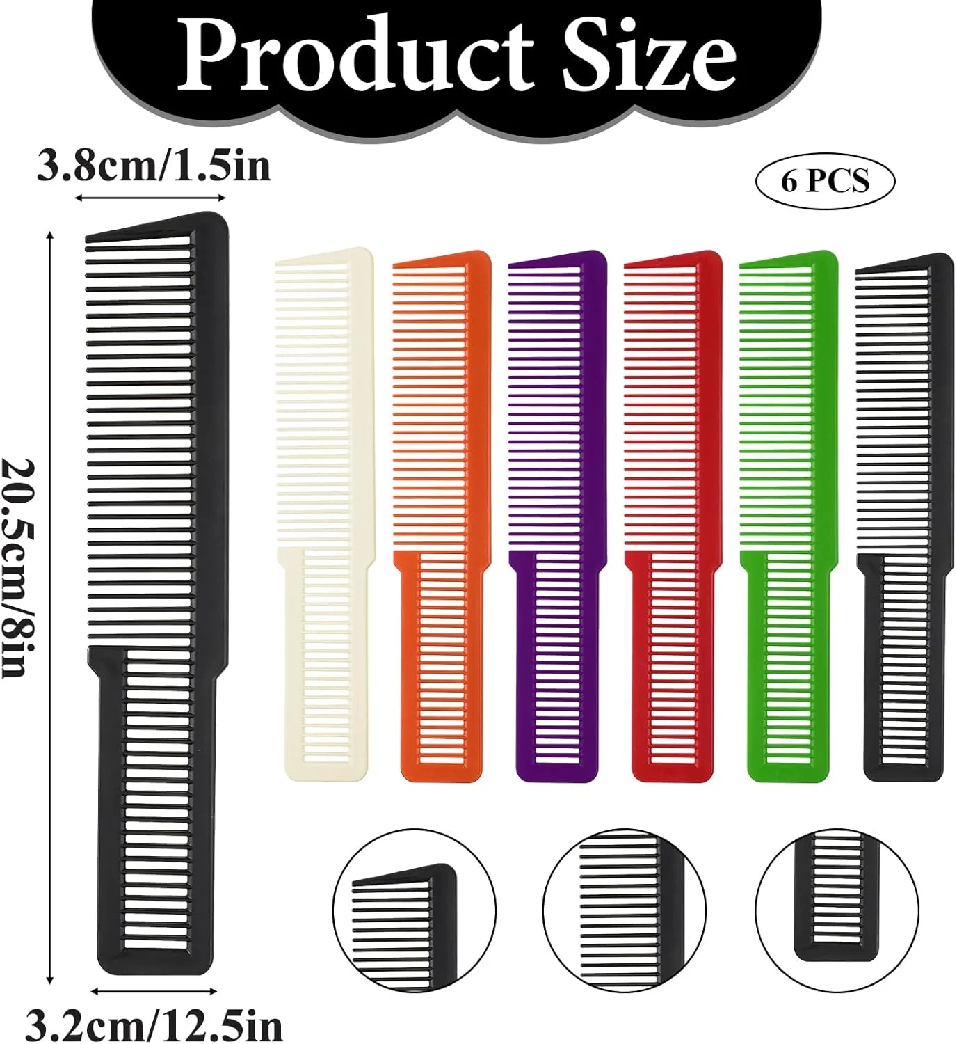 مجموعه شانه آرایشگری، 6 عدد شانه اصلاح، شانه حالت دهنده، شانه دندانه ریز، شانه ماشین اصلاح، شانه های آرایشگری حرفه ای برای آرایشگر، منزل، سالن (قرمز، نارنجی، مشکی، سبز، بنفش، سفید)
