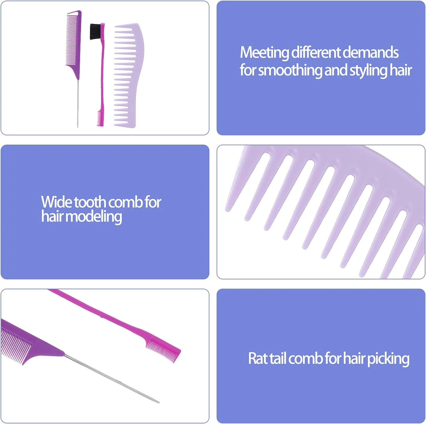 مجموعه شانه سیگمای، مجموعه شانه دم موشی با کاربردهای گسترده و اندازه مناسب برای صاف کردن و حالت دادن به مو مجموعه شانه سیگمای، مجموعه شانه دم موشی با کاربردهای گسترده و اندازه مناسب برای صاف کردن و حالت دادن به مو