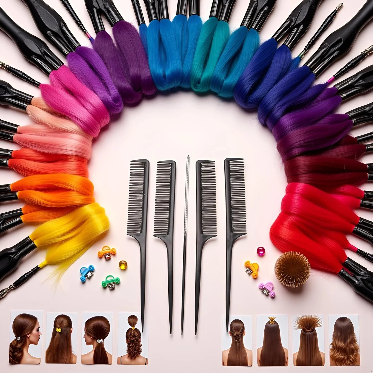 شانه دم موشی DPWOUM، شانه پوش دهی مقاوم در برابر حرارت با دم پلاستیکی، شانه حالت دهنده مو برای جدا کردن، پوش دادن و حالت دادن مو، ابزار و لوازم حالت دهی مو