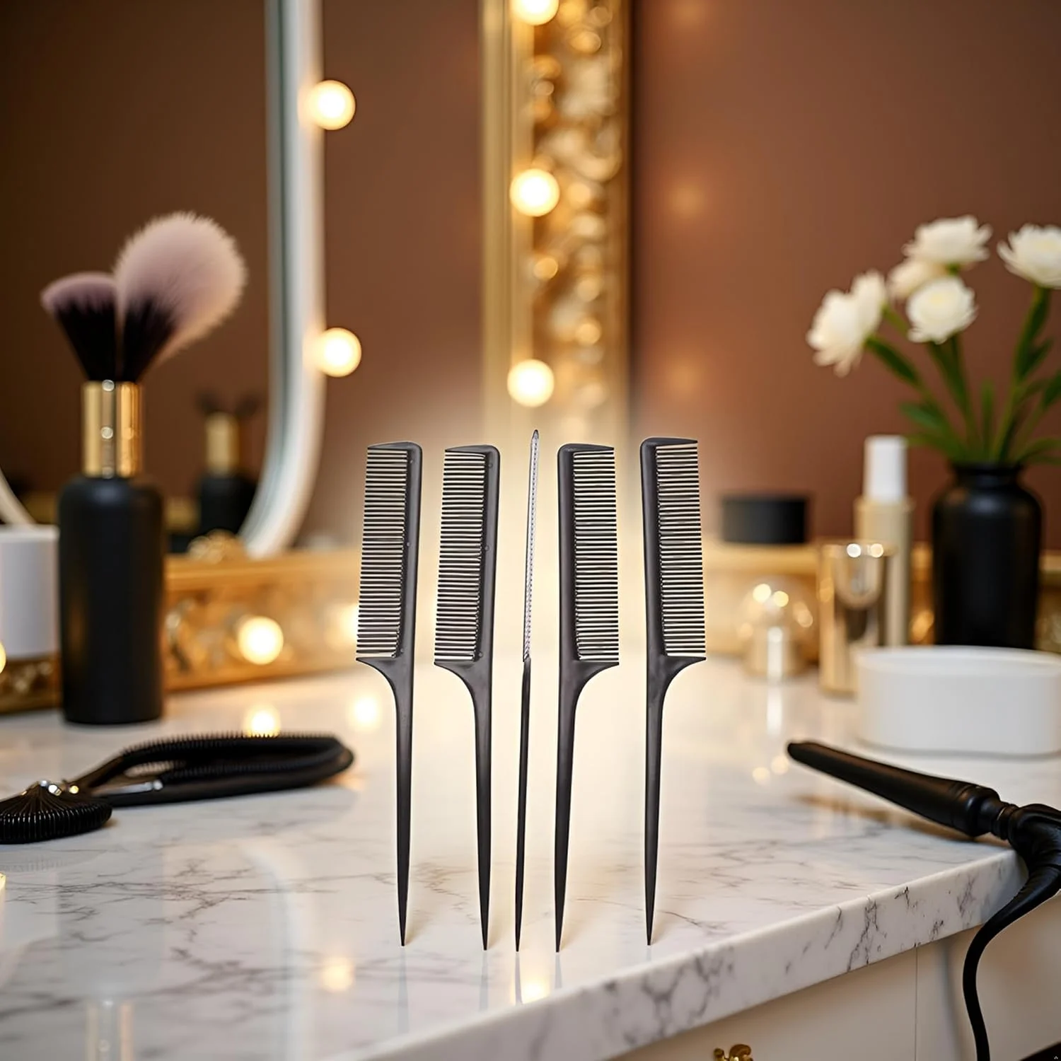 شانه دم موشی DPWOUM، شانه پوش دهی مقاوم در برابر حرارت با دم پلاستیکی، شانه حالت دهنده مو برای جدا کردن، پوش دادن و حالت دادن مو، ابزار و لوازم حالت دهی مو