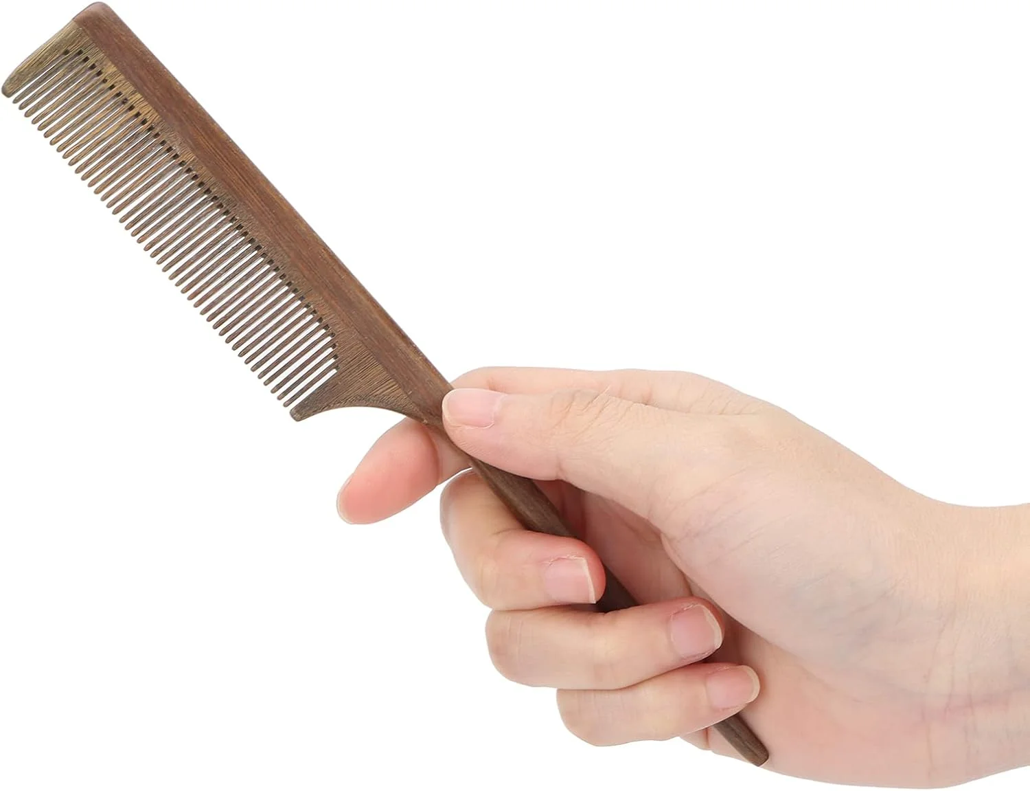 شانه چوبی دست ساز دم موشی، برس موی دم نوک تیز چوب صندل، شانه موی ریش دندانه گرد ضد گره خوردگی، شانه موی چوب صندل برای مو و ریش