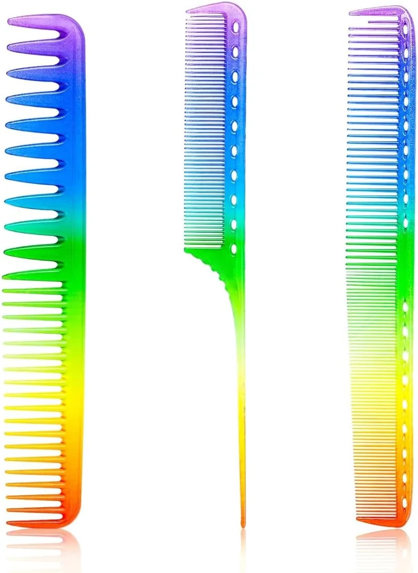 مجموعه شانه مو 3 عددی HANNEA® رنگین کمانی، شانه های دم موشی آرایشگری برش ظریف، شانه حالت دهنده مو با دندانه های ظریف برای پوش دادن مو، حجم دهی ریشه - ضد الکتریسیته ساکن و مقاوم در برابر حرارت مجموعه شانه مو 3 عددی HANNEA® رنگین کمانی، شانه های دم موشی آرایشگری برش ظریف، شانه حالت دهنده مو با دندانه های ظریف برای پوش دادن مو، حجم دهی ریشه - ضد الکتریسیته ساکن و مقاوم در برابر حرارت
