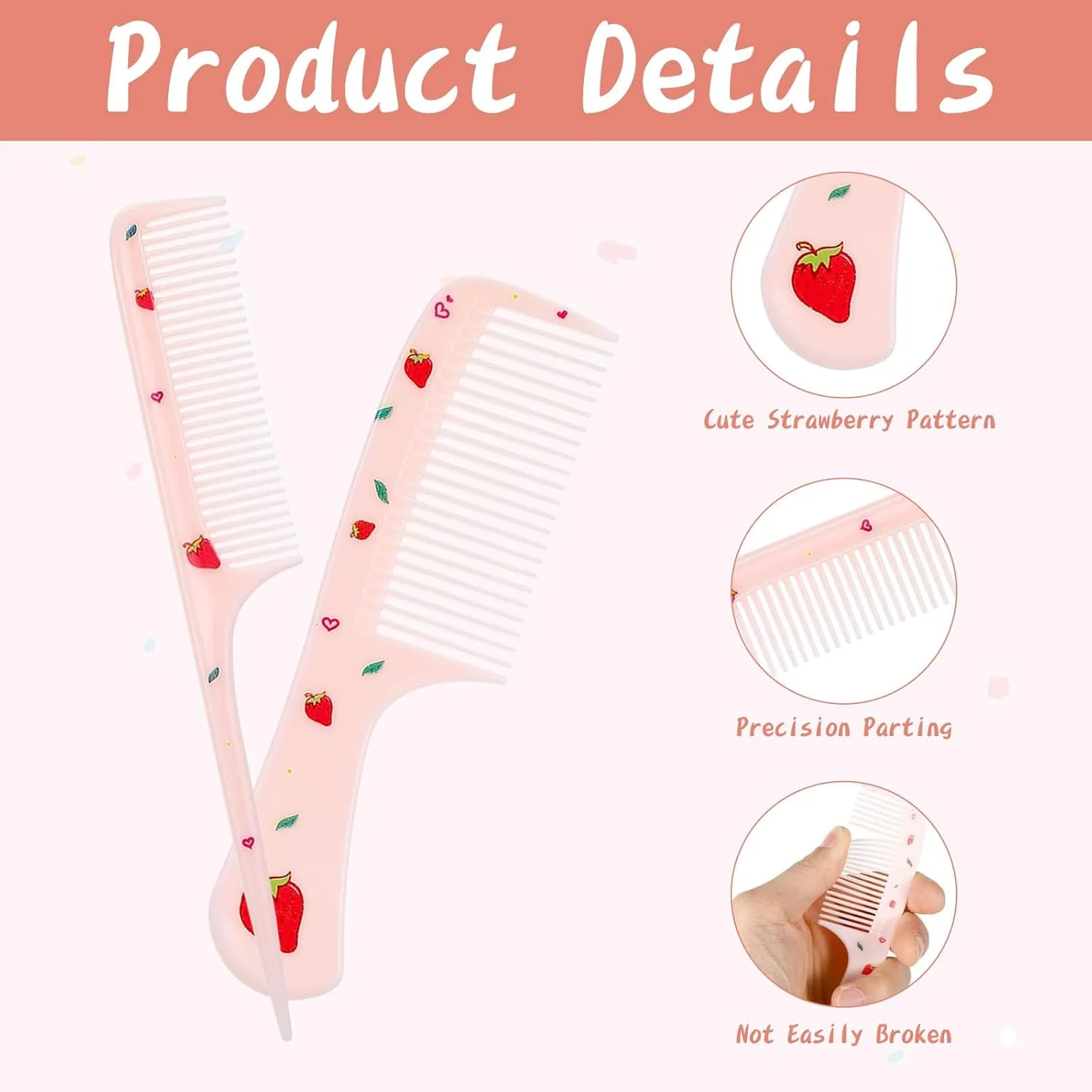 ست شانه مو توت فرنگی صورتی HARY، 2 عددی، شانه باریک ضد الکتریسیته ساکن برای زنان و دختران، برس مو پلاستیکی کودک ست شانه مو توت فرنگی صورتی HARY، 2 عددی، شانه باریک ضد الکتریسیته ساکن برای زنان و دختران، برس مو پلاستیکی کودک