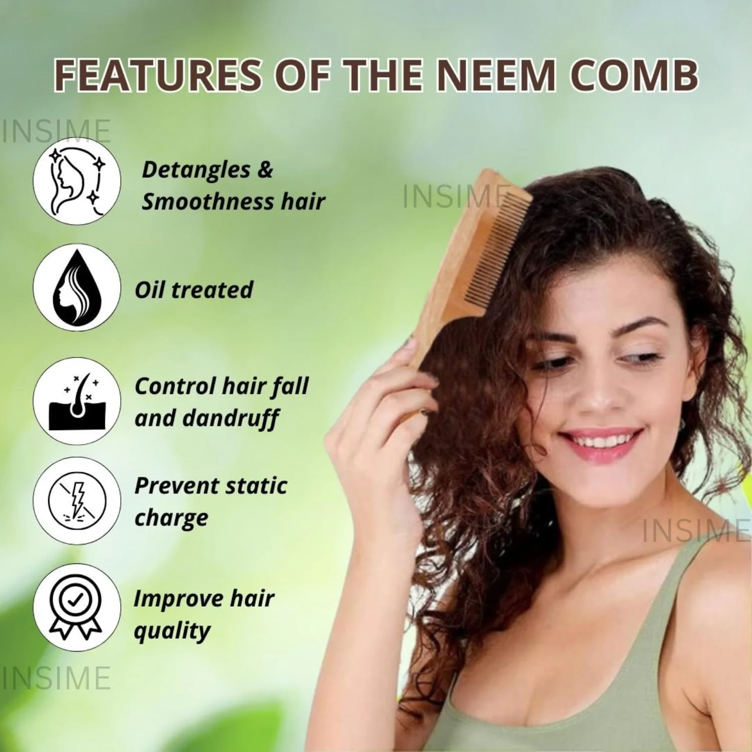 شانه دم موشی چوبی INSIME برای حالت دادن به موهای زنانه | شانه حرفه ای دم موشی برای حالت دادن به مو برای زنان و مردان (بسته 1 عددی)