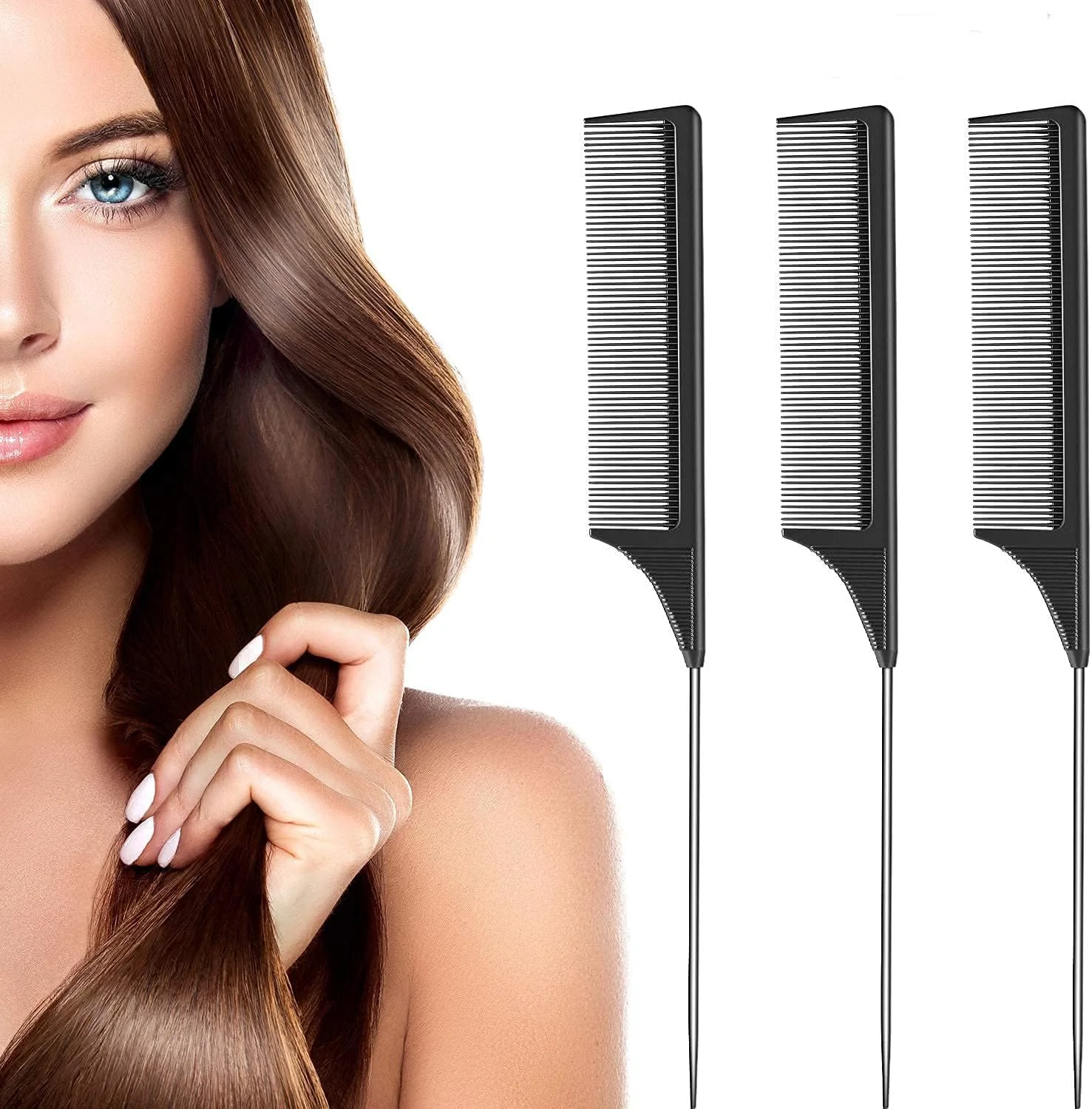 شانه دم باریک حرفه ای 8.8 اینچی JEQUL - فیبر کربن مشکی و دم فلزی استیل ضد زنگ - ضد الکتریسیته ساکن و مقاوم در برابر حرارت - شانه دم باریک سبک وزن برای انواع مو (3 عددی) (مشکی) شانه دم باریک حرفه ای 8.8 اینچی JEQUL - فیبر کربن مشکی و دم فلزی استیل ضد زنگ - ضد الکتریسیته ساکن و مقاوم در برابر حرارت - شانه دم باریک سبک وزن برای انواع مو (3 عددی) (مشکی)