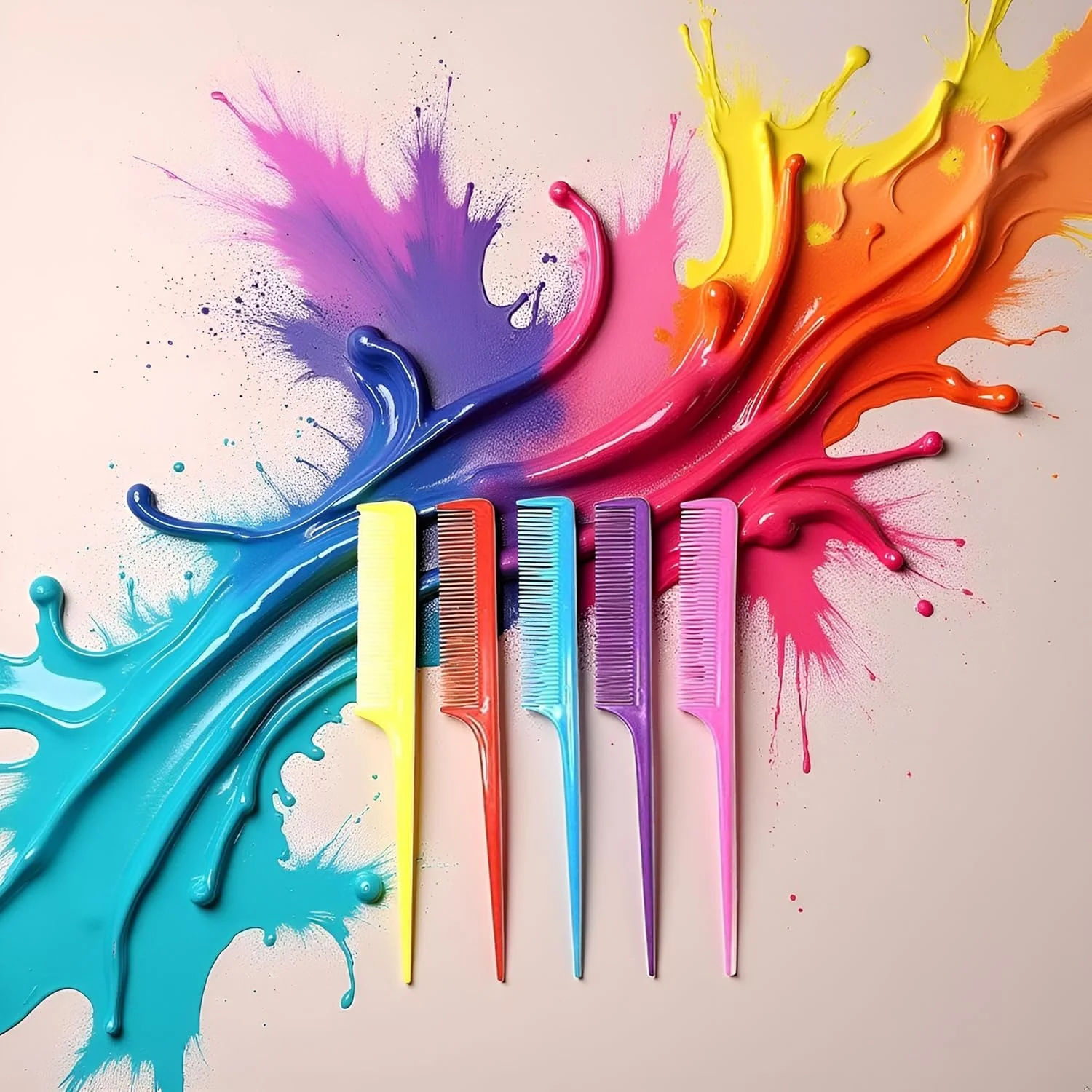 شانه دم موشی رنگارنگ Jowxsx، شانه دم باریک پلاستیکی رنگی، شانه آرایشگری و تقسیم مو چند رنگ - تک سایز شانه دم موشی رنگارنگ Jowxsx، شانه دم باریک پلاستیکی رنگی، شانه آرایشگری و تقسیم مو چند رنگ - تک سایز