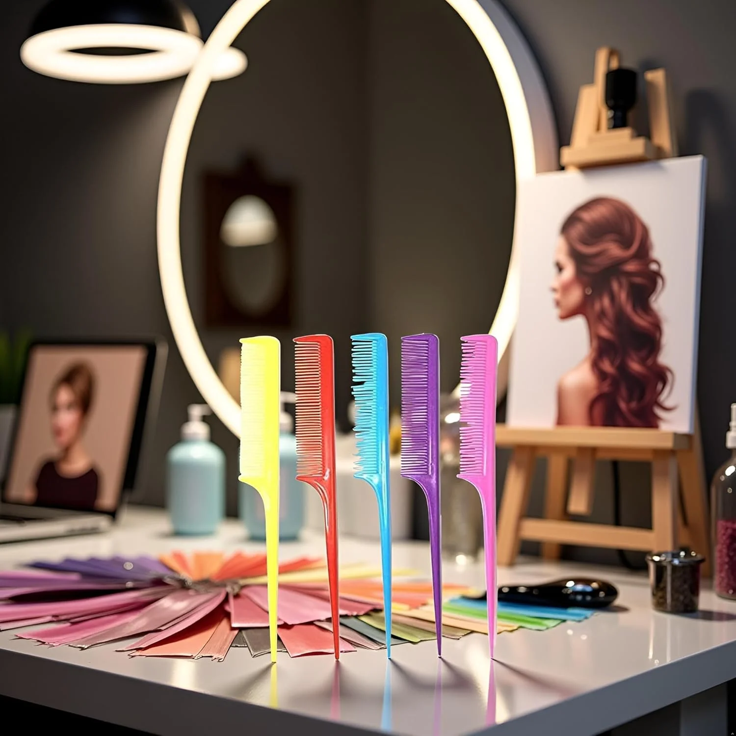 شانه دم موشی رنگارنگ Jowxsx، شانه دم باریک پلاستیکی رنگی، شانه آرایشگری و تقسیم مو چند رنگ - تک سایز شانه دم موشی رنگارنگ Jowxsx، شانه دم باریک پلاستیکی رنگی، شانه آرایشگری و تقسیم مو چند رنگ - تک سایز