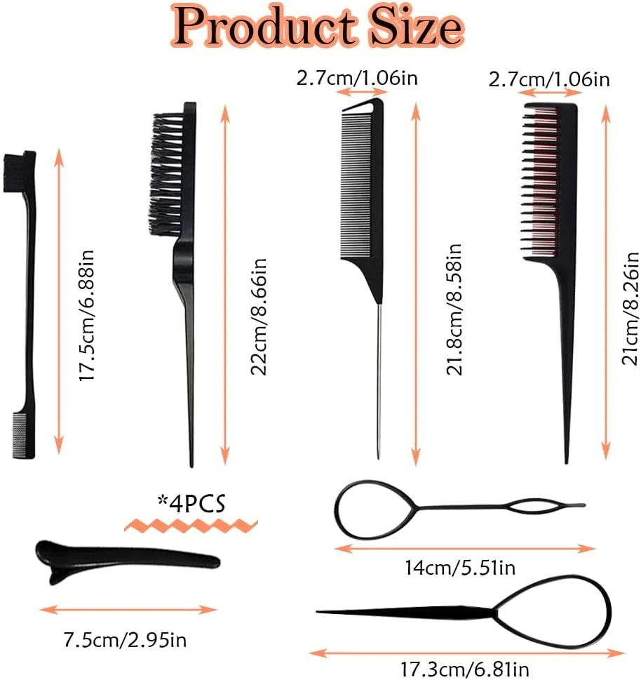 10 PCS Hair Styling Comb Set Multifunctional Rat Tail Comb Black Hair Comb Set with Hair Tail Tools and Hair Clips for Salon Hair Styling Daily Life Using 10 PCS Hair Styling Comb Set Multifunctional Rat Tail Comb Black Hair Comb Set with Hair Tail Tools and Hair Clips for Salon Hair Styling Daily Life Using