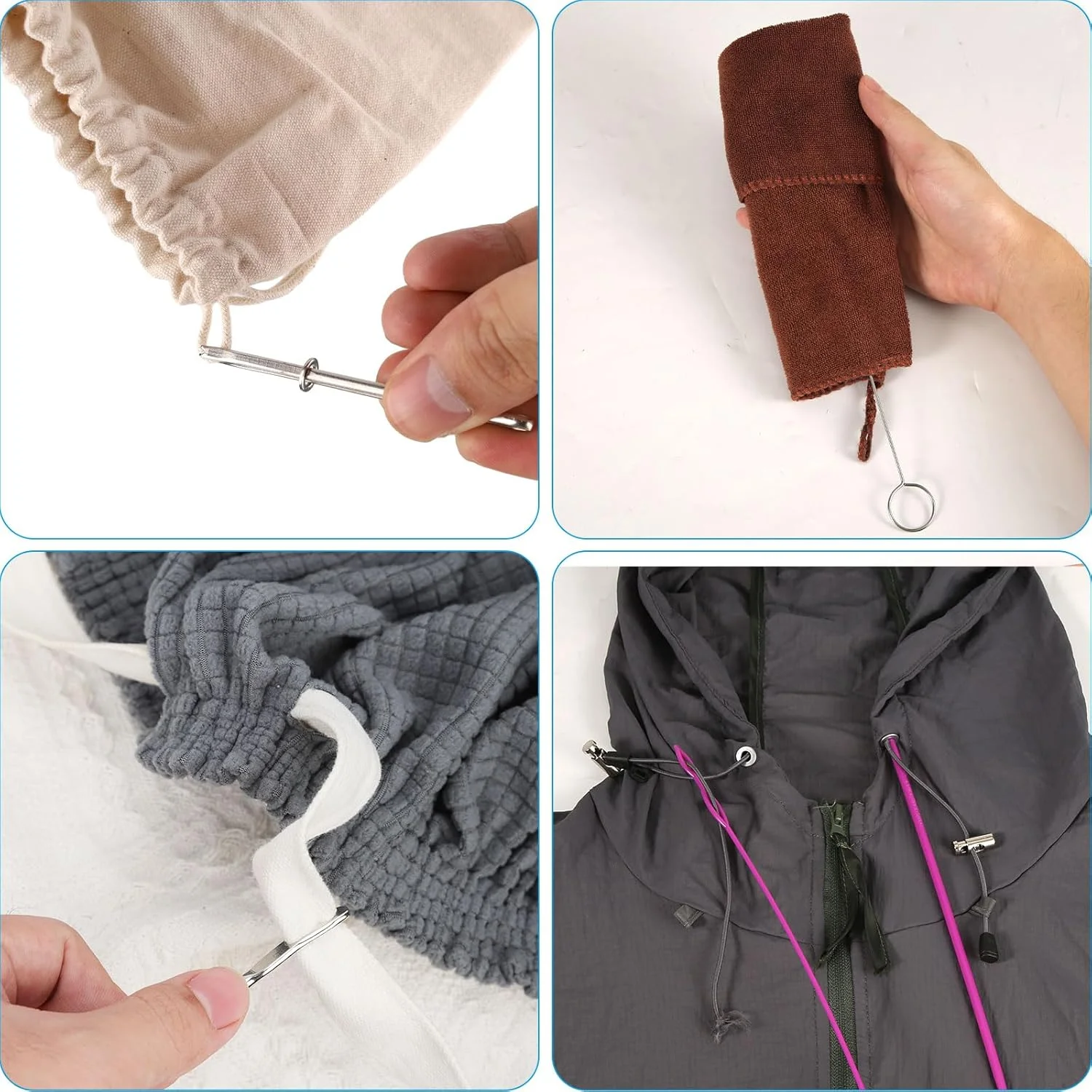 11pcs Sewing Loop Kit, Flexible Drawstring Threader Tool Loop Turner Hook Needle Threaders Metal Tweezers Drawstring Puller Tool for Fabric Clothes Jackets Coats Hoodies Sweatpants 11pcs Sewing Loop Kit, Flexible Drawstring Threader Tool Loop Turner Hook Needle Threaders Metal Tweezers Drawstring Puller Tool for Fabric Clothes Jackets Coats Hoodies Sweatpants