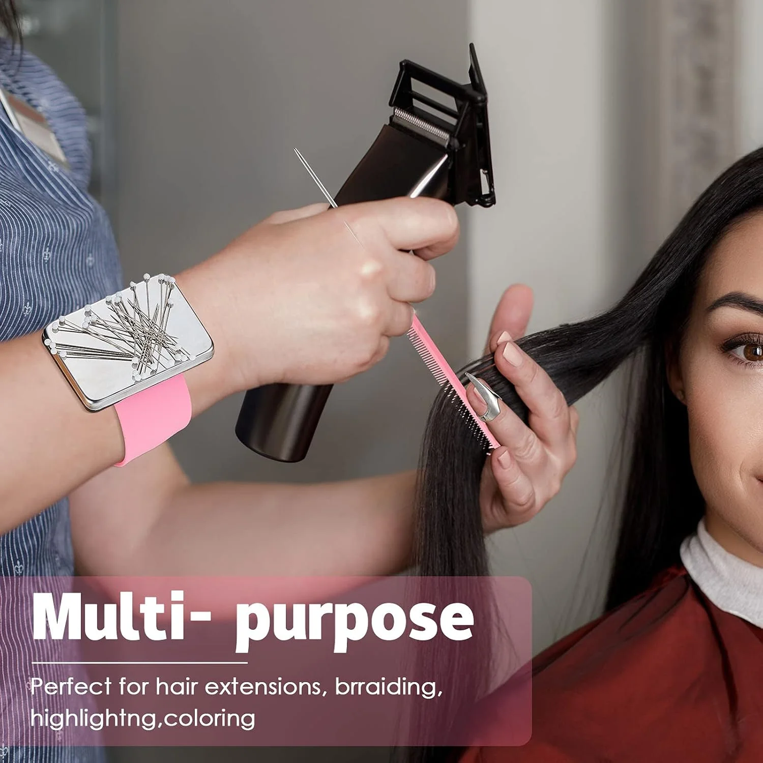 ست ۱۰ عددی حلقه جداکننده مو و ۳ عدد شانه دم موشی فلزی با مچ بند مغناطیسی، ابزار جداکننده و انتخاب مو با نگهدارنده پین مغناطیسی مچی، ست سالن برای بافت، انتخاب و فر کردن (صورتی) ست ۱۰ عددی حلقه جداکننده مو و ۳ عدد شانه دم موشی فلزی با مچ بند مغناطیسی، ابزار جداکننده و انتخاب مو با نگهدارنده پین مغناطیسی مچی، ست سالن برای بافت، انتخاب و فر کردن (صورتی)