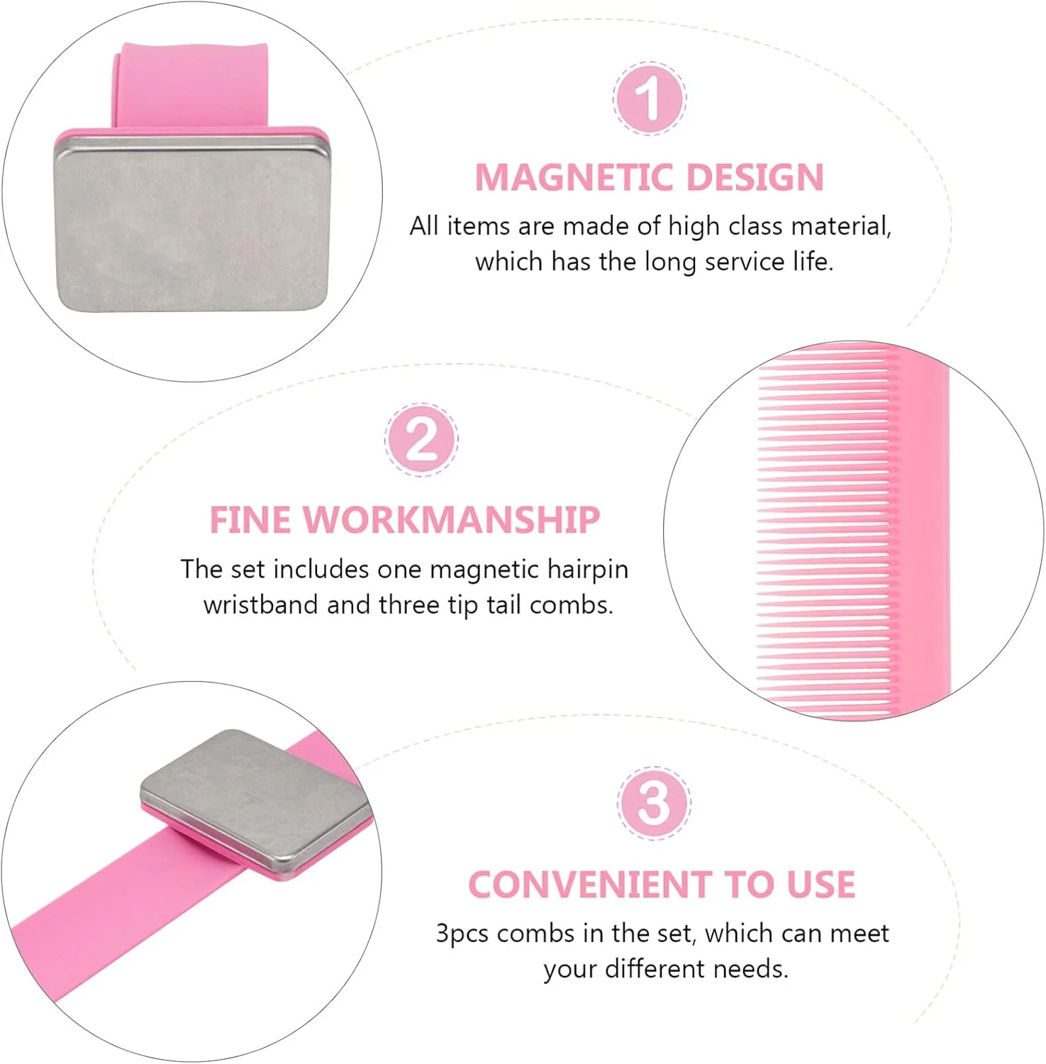 یک ست شانه دم موشی، مچ بند مغناطیسی سوزن ته گرد خیاطی، شانه آرایشگری، شانه های حالت دهنده مو، لوازم جانبی برای ابزار برش موی سالن، صورتی یک ست شانه دم موشی، مچ بند مغناطیسی سوزن ته گرد خیاطی، شانه آرایشگری، شانه های حالت دهنده مو، لوازم جانبی برای ابزار برش موی سالن، صورتی