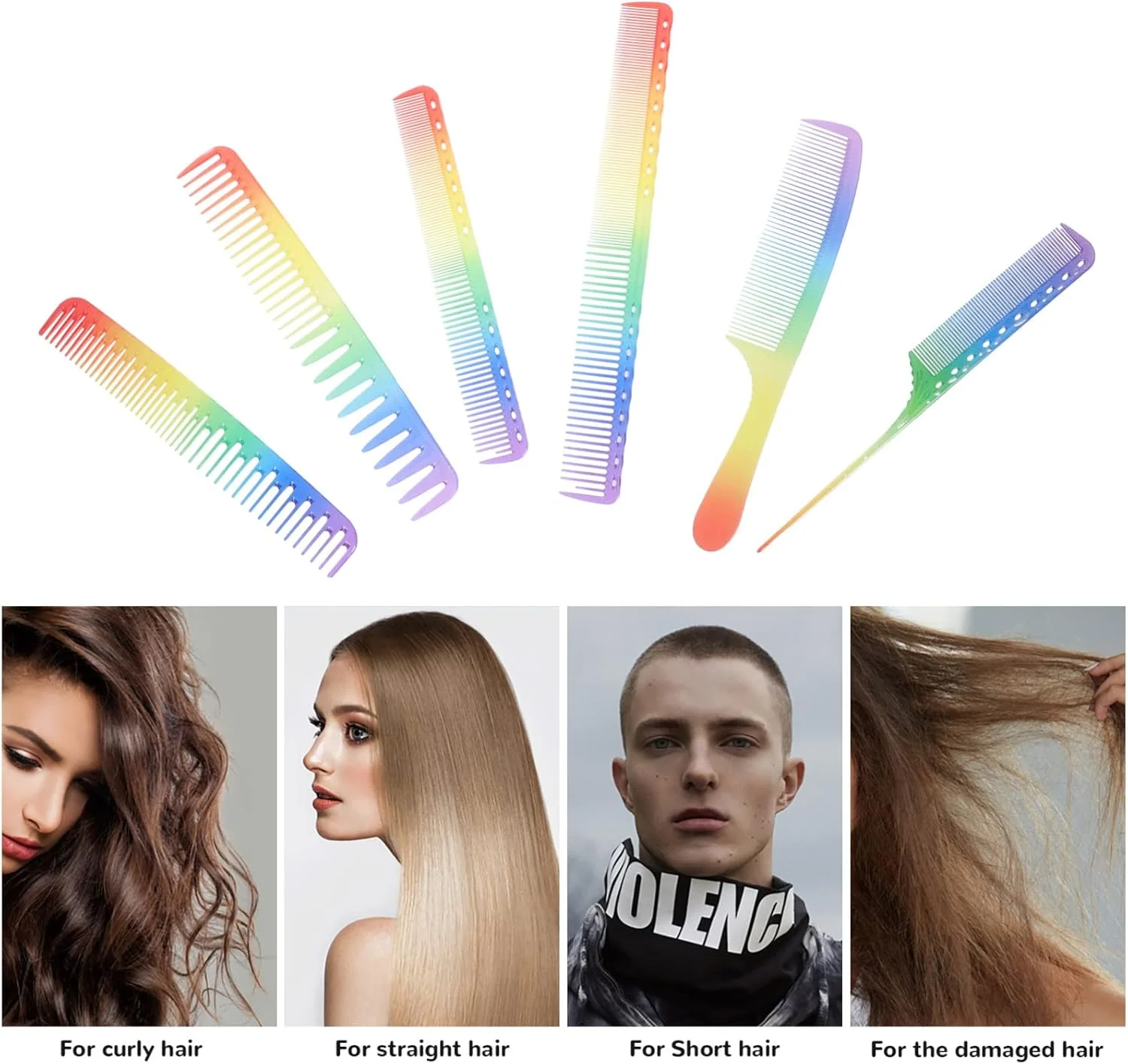 یک ست شانه آرایشگری سالن شامل شانه دم موشی، شانه دندانه ریز، شانه برش و شانه حالت دهی برای آقایان و بانوان یک ست شانه آرایشگری سالن شامل شانه دم موشی، شانه دندانه ریز، شانه برش و شانه حالت دهی برای آقایان و بانوان