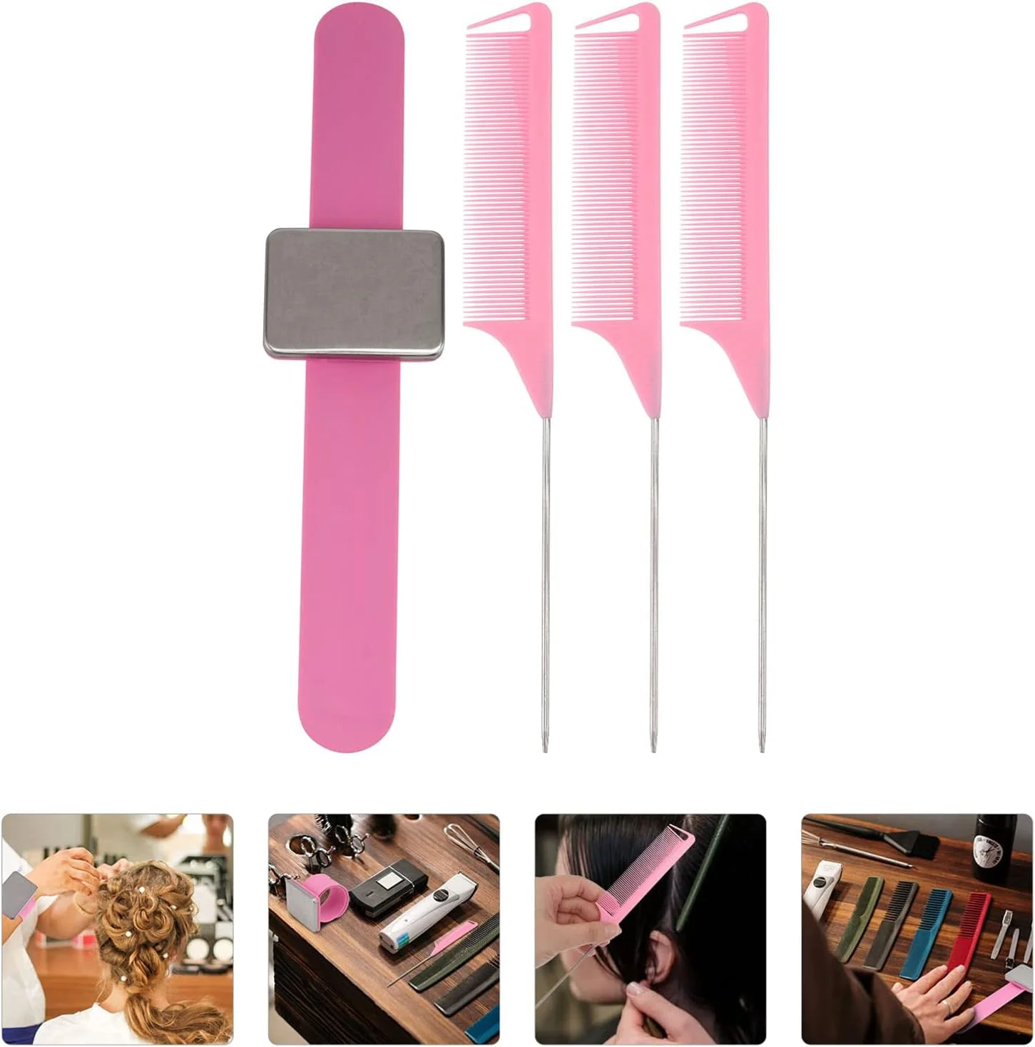 یک ست شانه دم موشی، مچ بند مغناطیسی سوزن ته گرد خیاطی، شانه آرایشگری، شانه های حالت دهنده مو، لوازم جانبی برای ابزار برش موی سالن، صورتی یک ست شانه دم موشی، مچ بند مغناطیسی سوزن ته گرد خیاطی، شانه آرایشگری، شانه های حالت دهنده مو، لوازم جانبی برای ابزار برش موی سالن، صورتی