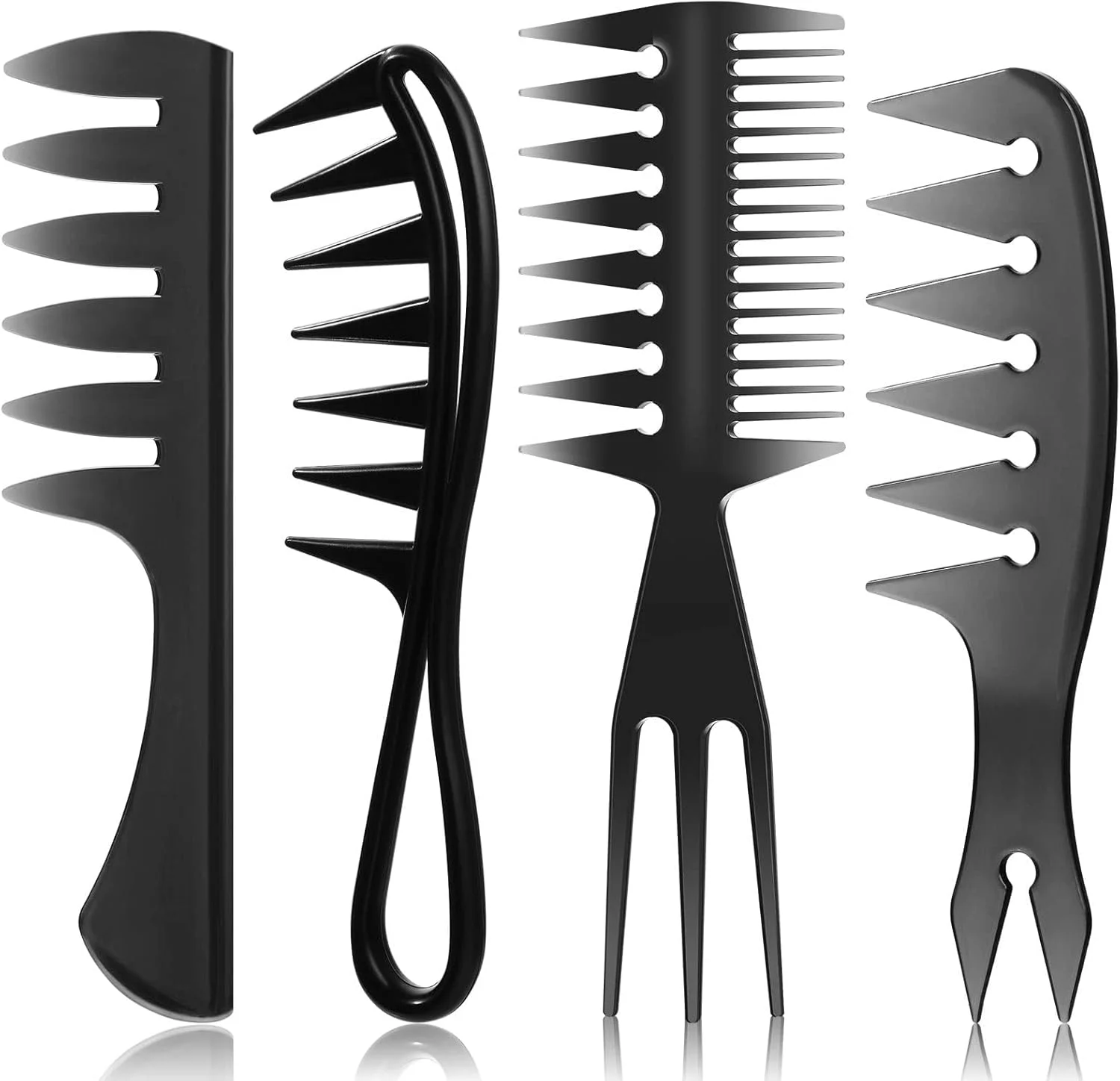 ست شانه مو 4 عددی، شانه های دم باریک دو طرفه با دندانه های پهن و دسته جداکننده، مناسب برای آرایشگران مردانه و زنانه، مشکی، 4 مدل ست شانه مو 4 عددی، شانه های دم باریک دو طرفه با دندانه های پهن و دسته جداکننده، مناسب برای آرایشگران مردانه و زنانه، مشکی، 4 مدل