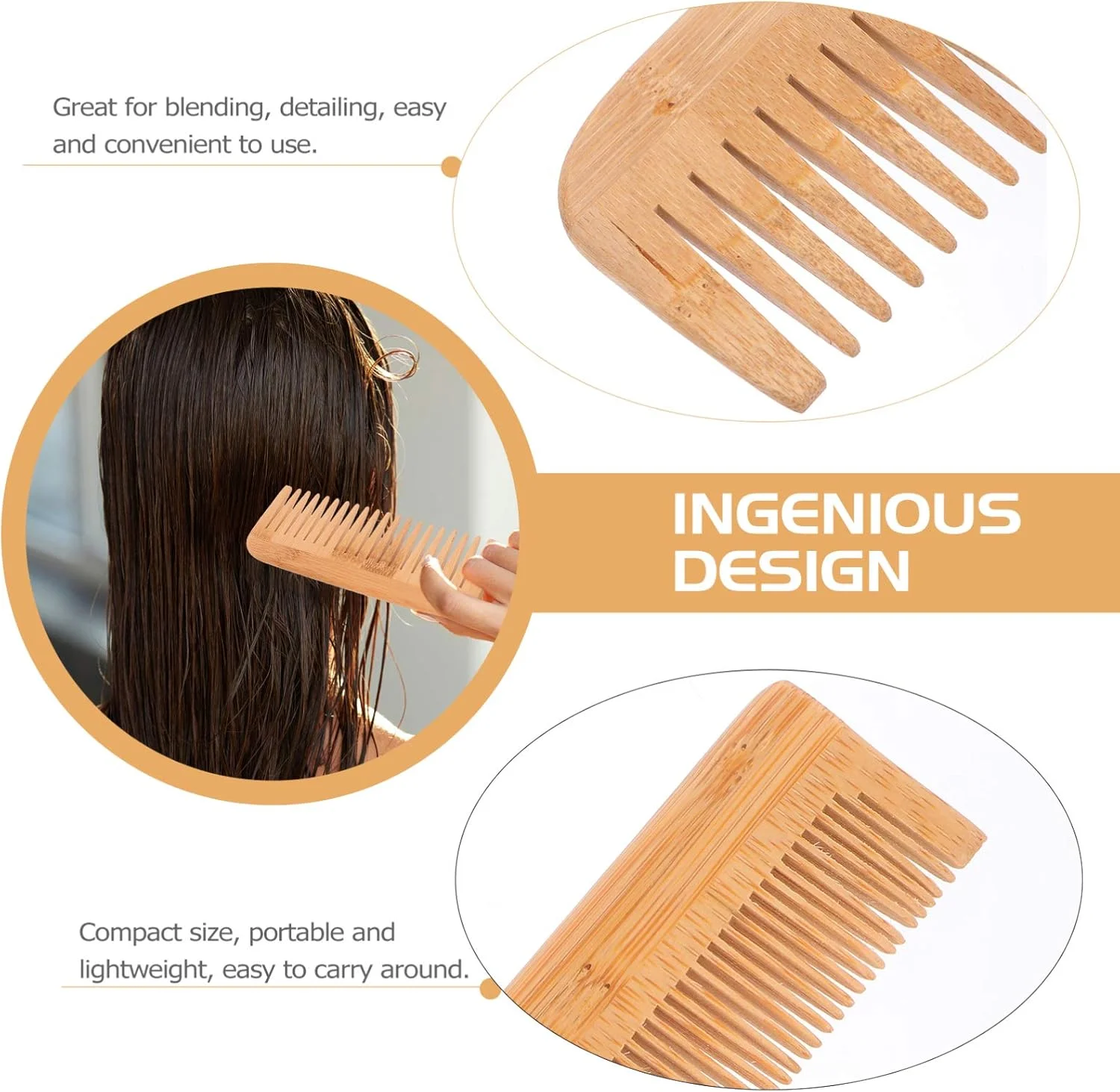 ست 3 عددی شانه بامبو آرایشگری شامل شانه دندانه ریز و درشت، شانه دم موشی، برس های باز کننده گره مو مناسب برای زنان و مردان