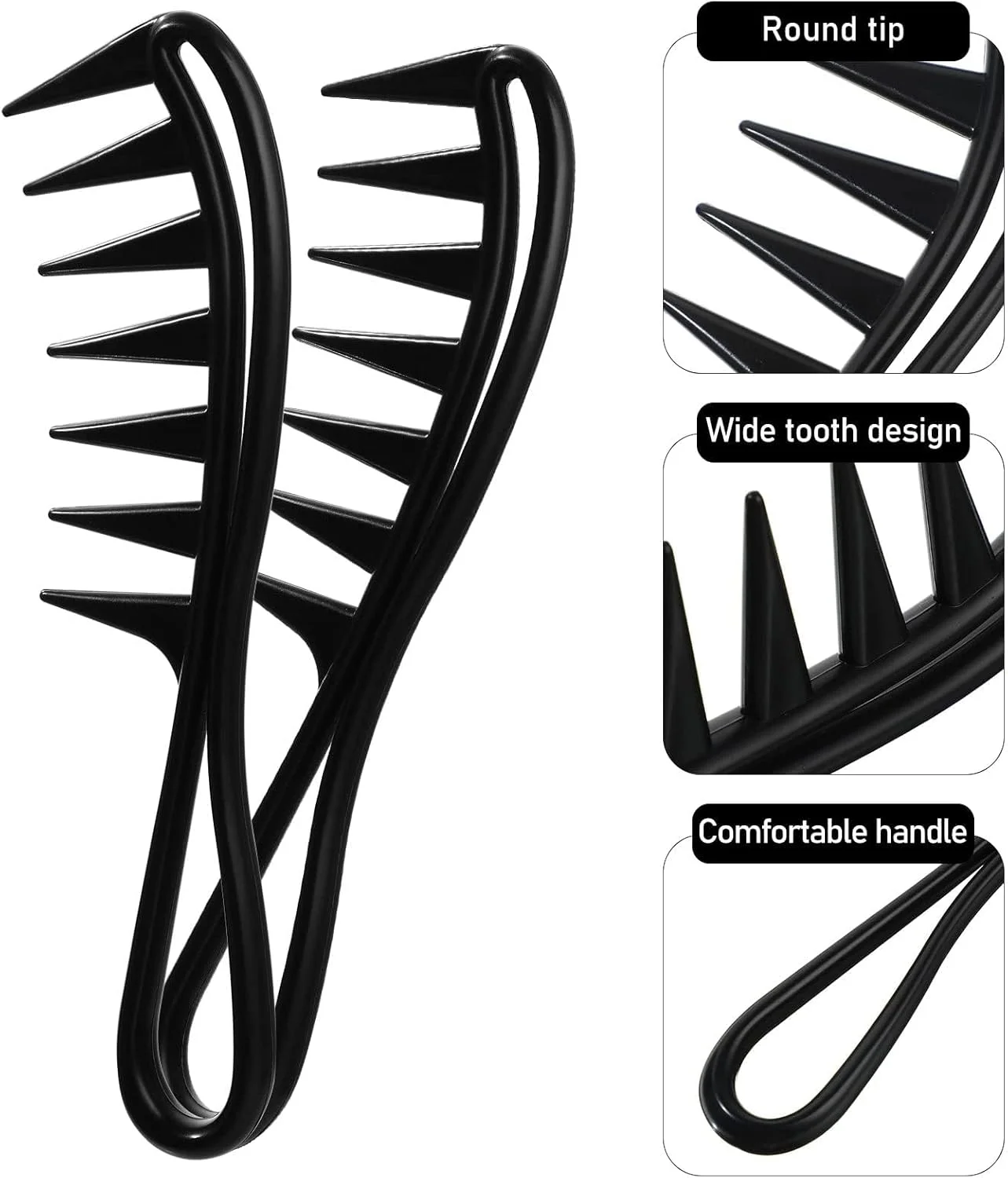 ست شانه مو 4 عددی، شانه های دم باریک دو طرفه با دندانه های پهن و دسته جداکننده، مناسب برای آرایشگران مردانه و زنانه، مشکی، 4 مدل ست شانه مو 4 عددی، شانه های دم باریک دو طرفه با دندانه های پهن و دسته جداکننده، مناسب برای آرایشگران مردانه و زنانه، مشکی، 4 مدل