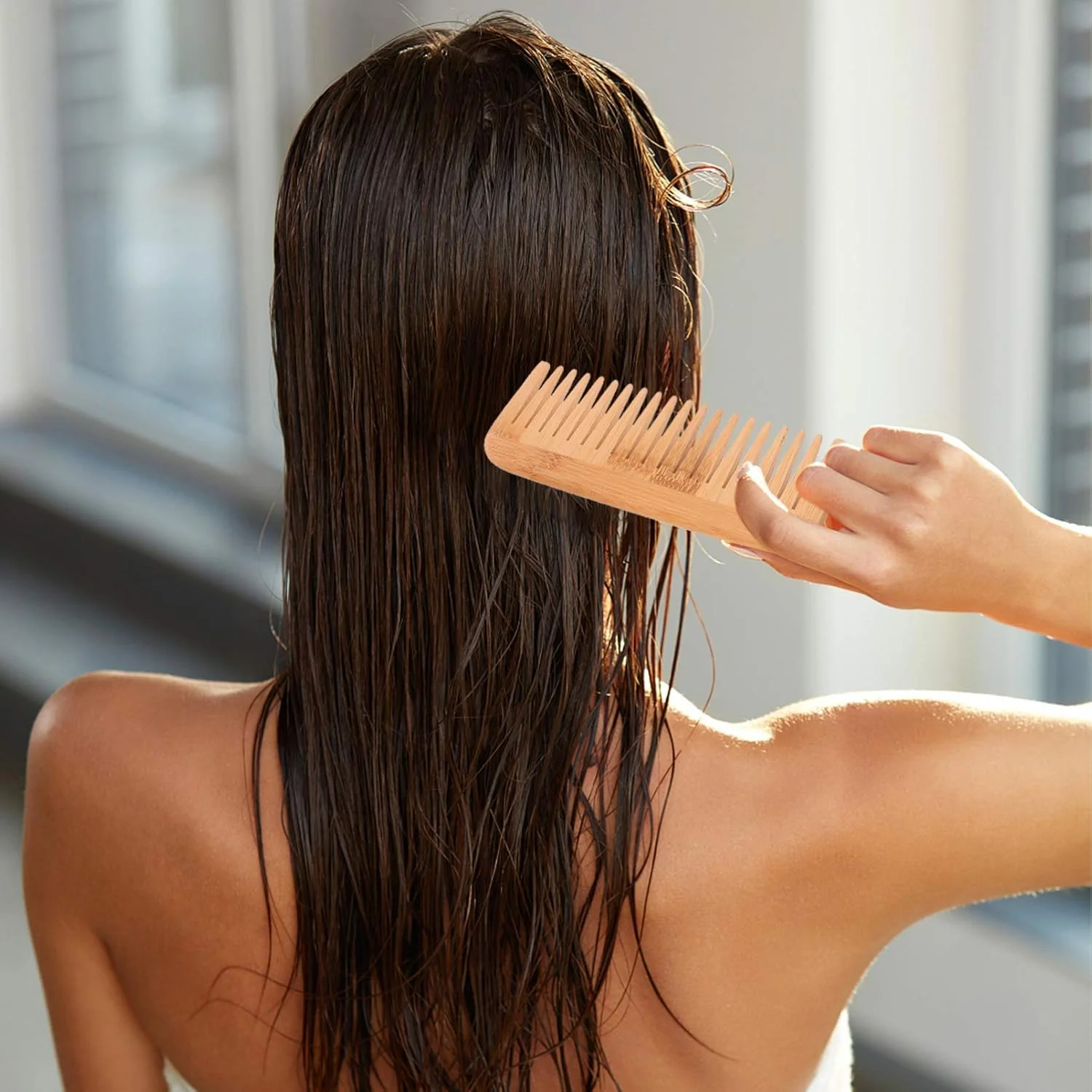 ست 3 عددی شانه بامبو آرایشگری شامل شانه دندانه ریز و درشت، شانه دم موشی، برس های باز کننده گره مو مناسب برای زنان و مردان