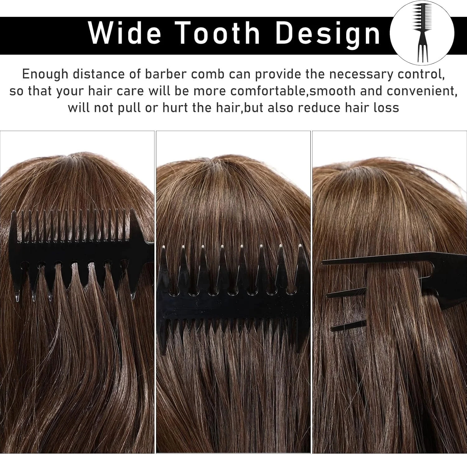 ست شانه مو 4 عددی، شانه های دم باریک دو طرفه با دندانه های پهن و دسته جداکننده، مناسب برای آرایشگران مردانه و زنانه، مشکی، 4 مدل ست شانه مو 4 عددی، شانه های دم باریک دو طرفه با دندانه های پهن و دسته جداکننده، مناسب برای آرایشگران مردانه و زنانه، مشکی، 4 مدل