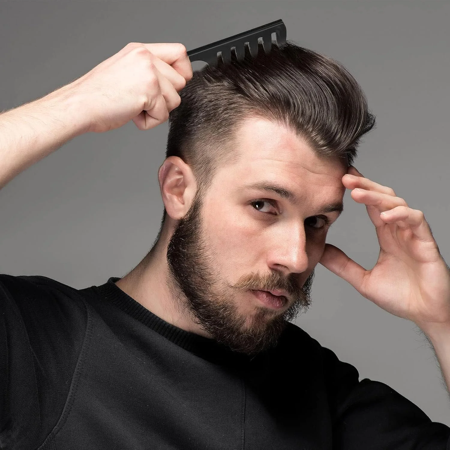 ست شانه مو 4 عددی، شانه های دم باریک دو طرفه با دندانه های پهن و دسته جداکننده، مناسب برای آرایشگران مردانه و زنانه، مشکی، 4 مدل ست شانه مو 4 عددی، شانه های دم باریک دو طرفه با دندانه های پهن و دسته جداکننده، مناسب برای آرایشگران مردانه و زنانه، مشکی، 4 مدل