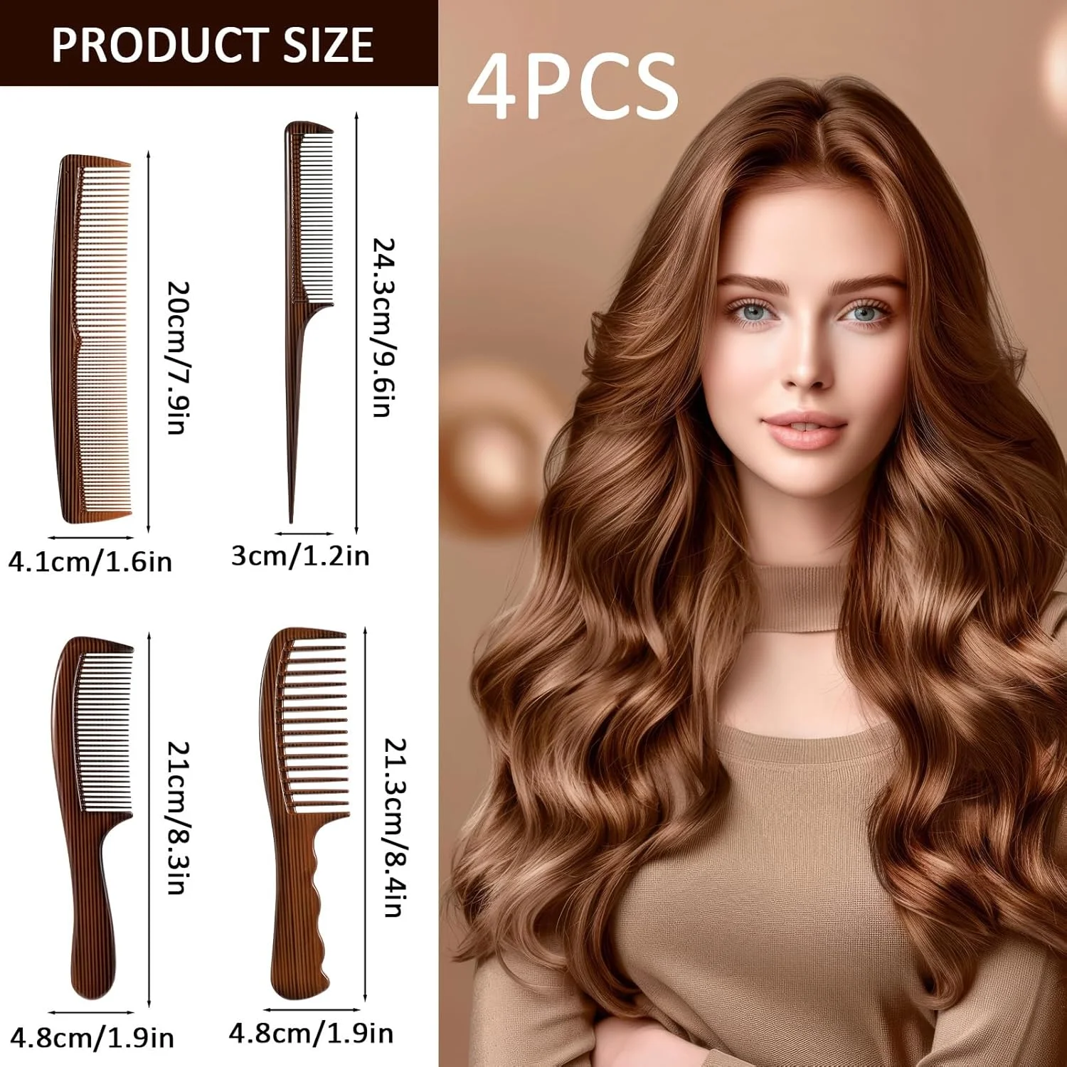 ست شانه 4 تکه شامل شانه چوبی، شانه دم موشی، شانه دم باریک، شانه های آرایشگری دندانه ریز دم موشی برای زنان و مردان، ست شانه های حرفه ای مو