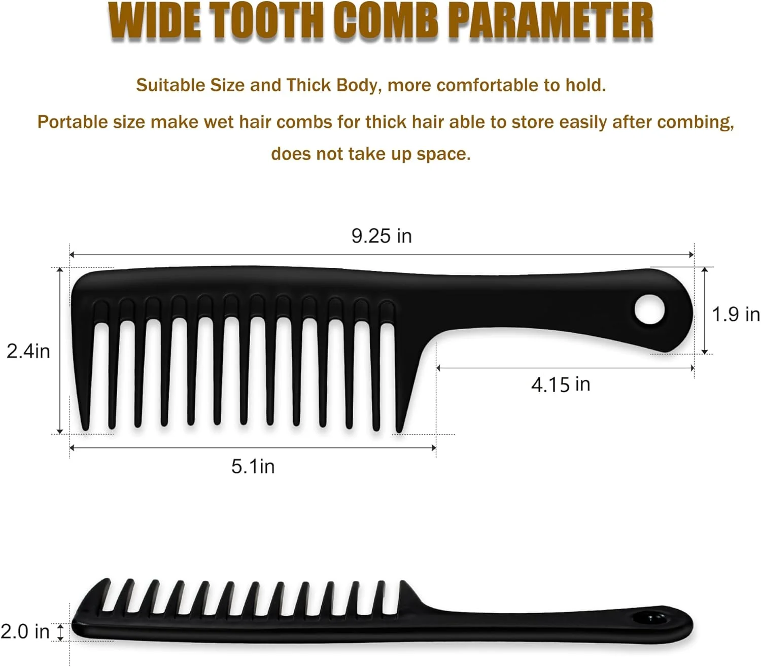 ست 4 عددی شانه دندانه پهن، شانه باز کننده گره مو، شانه حالت دهنده مو، شانه دسته دار حرفه ای مراقبت از موی زنانه برای موهای فر، خیس و بلند (سیاه و سفید)