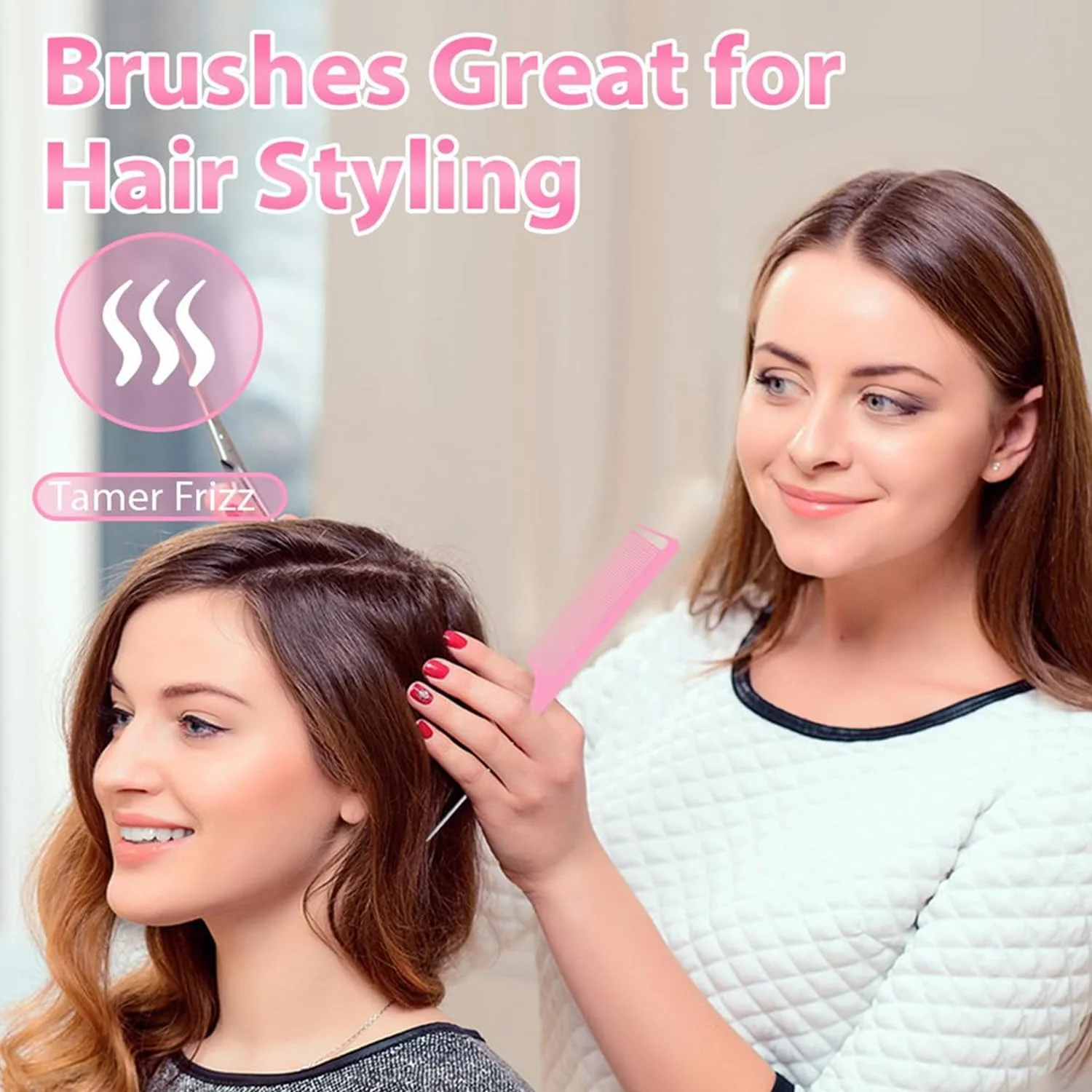 ست 5 عددی شانه دم باریک ضد الکتریسیته ساکن - شانه‌های دم موشی فیبر کربنی مقاوم در برابر حرارت با دم فلزی برای جدا کردن، کوتاه کردن و پوش دادن مو، کیفیت سالنی برای زنان و مردان، 5 رنگ