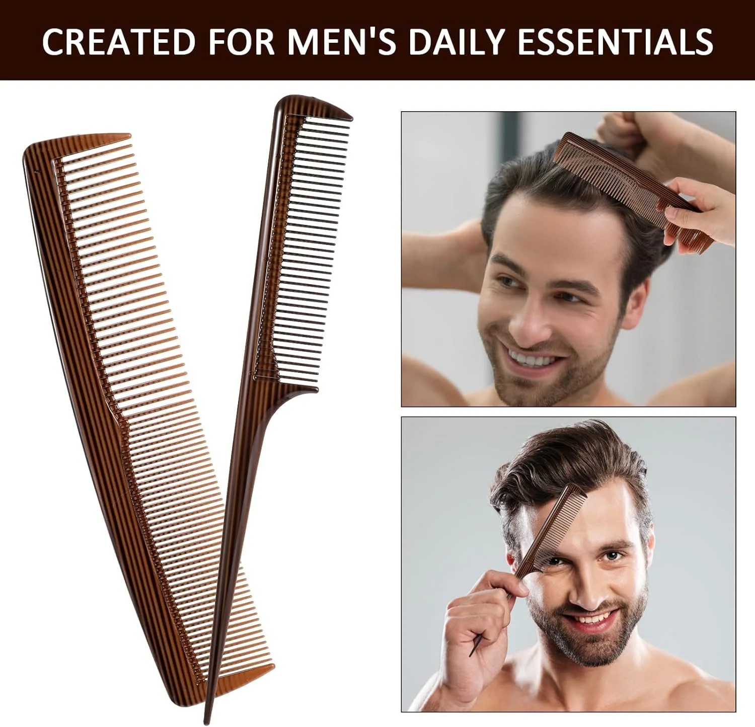 ست شانه 4 تکه شامل شانه چوبی، شانه دم موشی، شانه دم باریک، شانه های آرایشگری دندانه ریز دم موشی برای زنان و مردان، ست شانه های حرفه ای مو