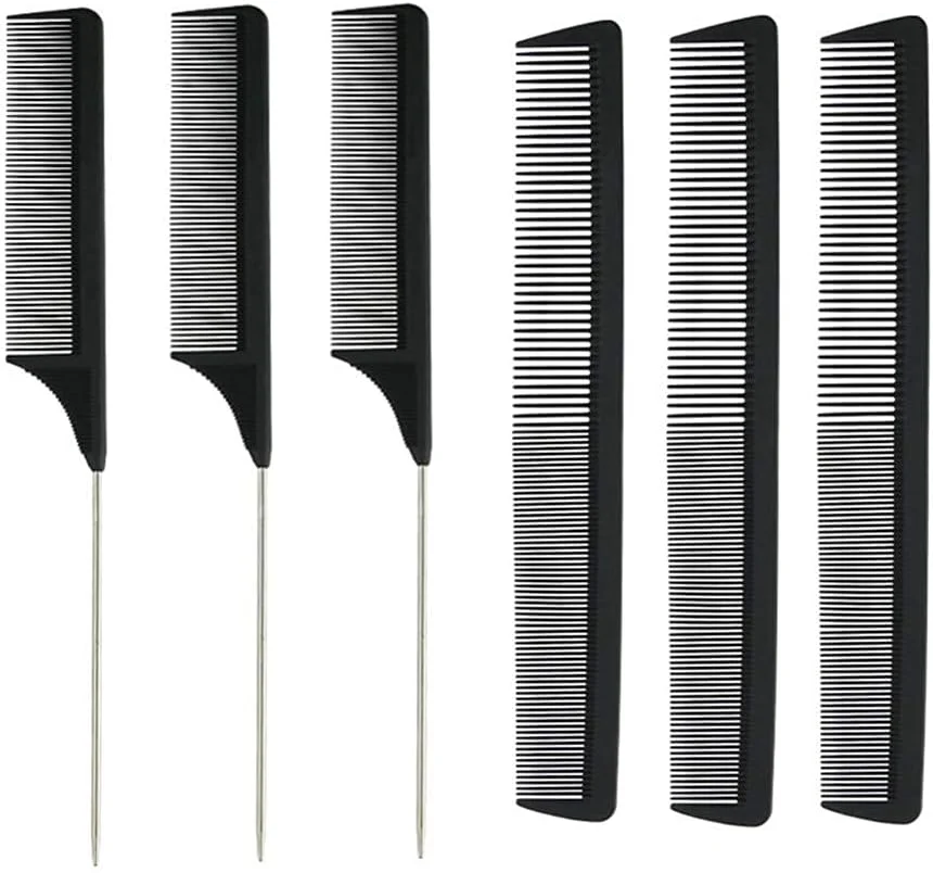 شانه حالت دهنده مو 6 عددی، شانه برش فیبر کربن مشکی آرایشگری، شانه دم موشی، شانه های دندانه ریز آرایشگری، ابزار سالن شانه حالت دهنده مو 6 عددی، شانه برش فیبر کربن مشکی آرایشگری، شانه دم موشی، شانه های دندانه ریز آرایشگری، ابزار سالن