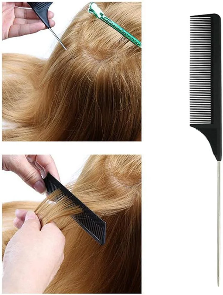 شانه حالت دهنده مو 6 عددی، شانه برش فیبر کربن مشکی آرایشگری، شانه دم موشی، شانه های دندانه ریز آرایشگری، ابزار سالن