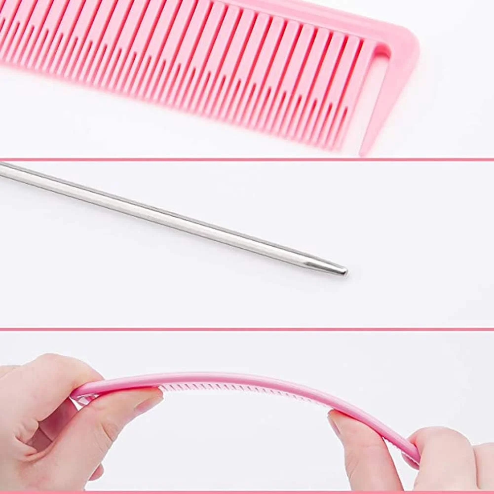 ست 6 عددی شانه دم موشی، شانه دندانه ریز برای بافت مو، حالت دادن مو در خانه و سالن، شانه پوش دهنده مو با دم فلزی (صورتی و مشکی)