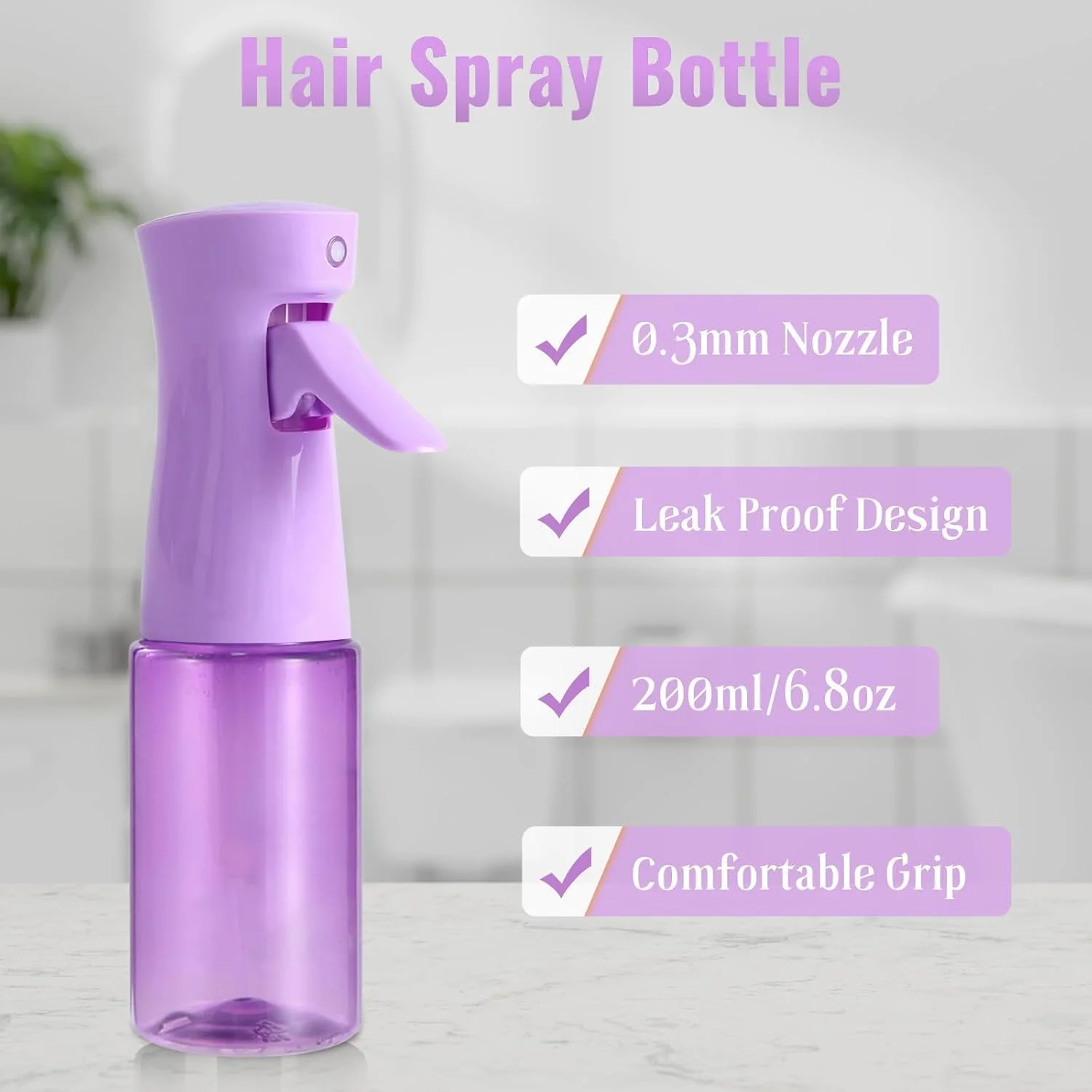 ست شانه مو 6 تکه، بطری اسپری مداوم 200 میلی لیتری، شانه دم موشی برای حالت دادن، شانه زدن، بافتن و صاف کردن مو برای زنان (بنفش)