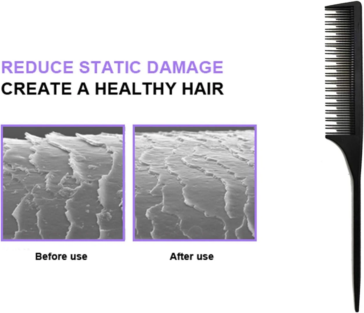 BonJour (Black3) - Professional Teasing Comb, Tail Comb for Root Teasing for Thin, Add Volume Fine and Normal Hair Types, Hair Comb For Women And Men, 22cm