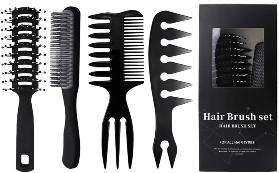 مجموعه شانه حرفه ای 4 عددی Bicrops، شامل شانه های دندانه پهن، دم موشی، دندانه ریز، مناسب برای بافتن، برش، آرایشگری، حالت دادن به موهای فر و جدا کردن مو، مناسب برای آقایان و بانوان