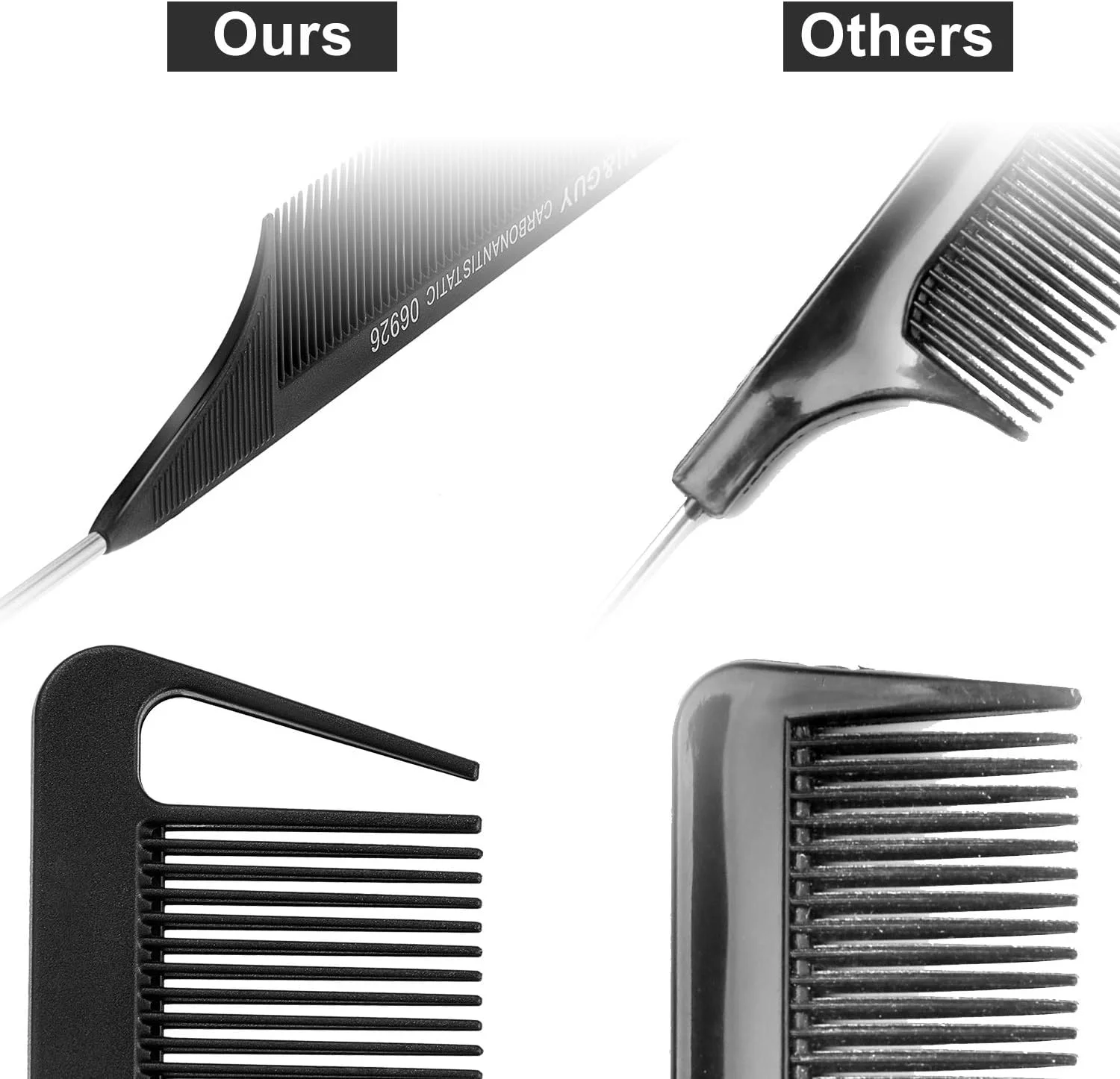 بوائو 12 عدد شانه فرق بازکن مو، شانه دم باریک، شانه دندانه ریز، شانه دم موشی، فیبر کربن و استیل ضد زنگ برای بافت مو، ابزار آرایش مو (مشکی)