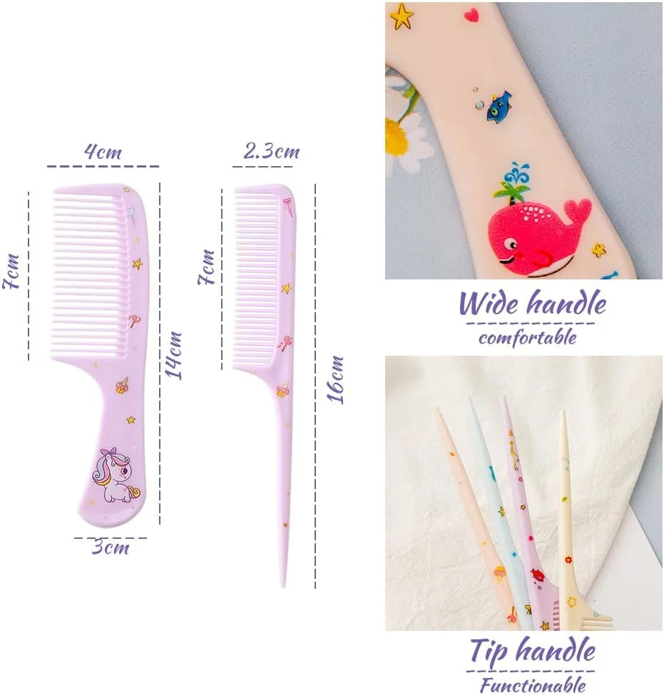 ست برس مو کودک Bmeigo شامل 4 عدد برس و شانه مو برای دختران و پسران - شانه موی کودک با دندانه های پهن، برس حالت دهنده موی دم موشی، کیت شانه کودک برای موهای فر، صاف و بلند، بنفش + زرد