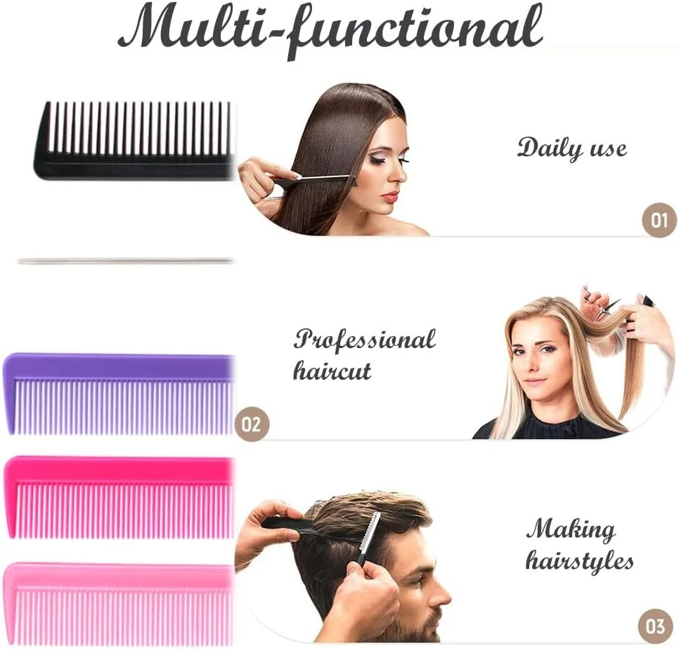 ست شانه موی دم موشی Bmeigo شامل 5 عدد، شانه فلزی دم باریک برای قسمت کردن مو، مناسب کودکان، زنان و مردان، شانه پلاستیکی دندانه ریز و درشت برای باز کردن گره مو، مقاوم در برابر حرارت برای استفاده در خانه و سالن، مناسب موهای نازک، ضخیم، صاف و فر