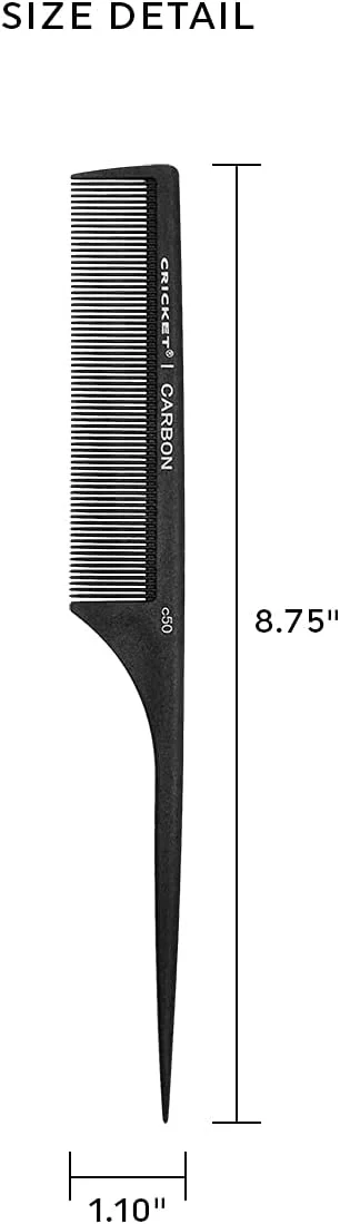 شانه دم باریک دندانه ریز کریکت C50، مناسب برای آرایشگران حرفه ای - مقاوم در برابر حرارت، ضد الکتریسیته ساکن، دندانه های یکپارچه برای پوش دادن، تقسیم کردن، رنگ کردن و حالت دادن به انواع مو
