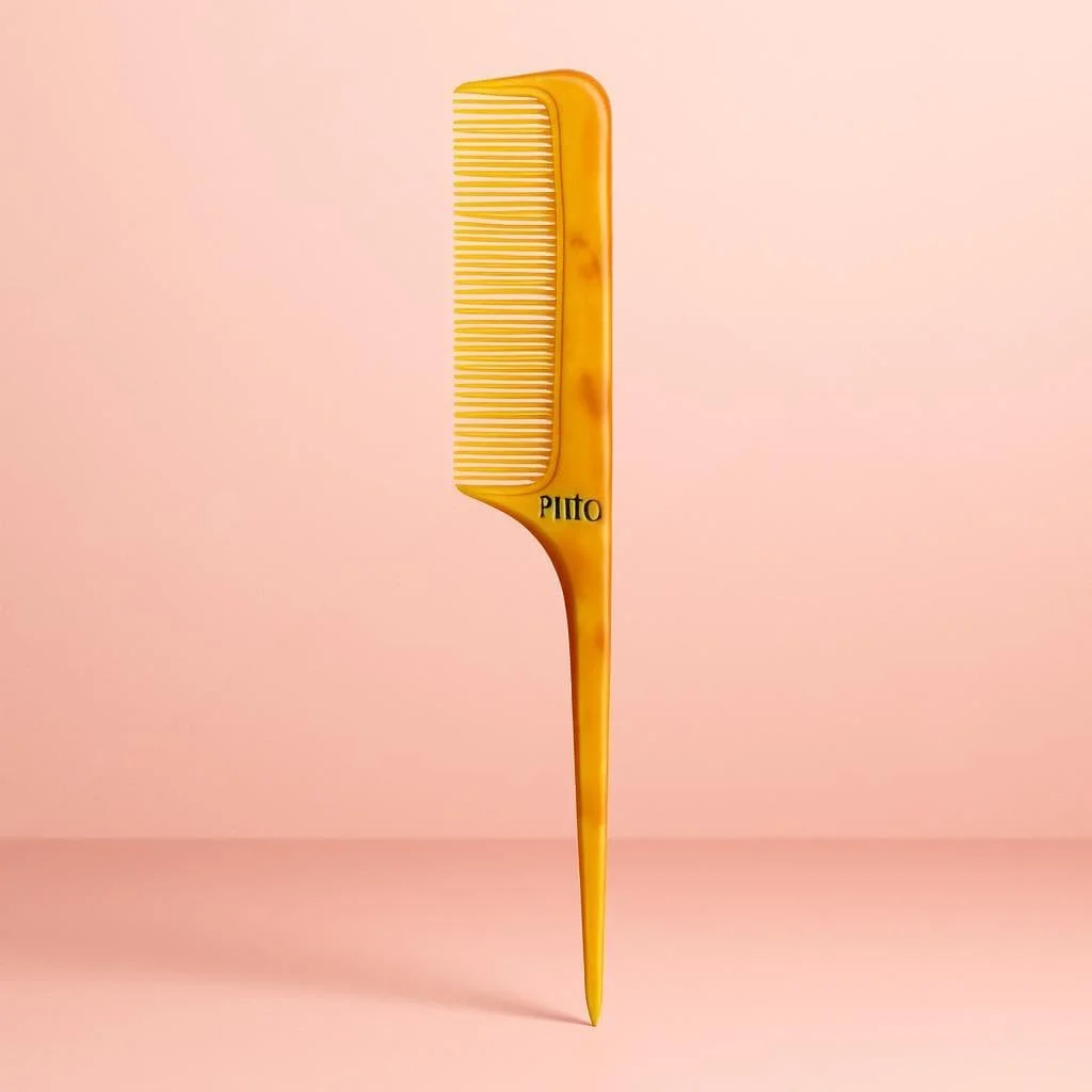 Fitto Fine Tail Comb Plastic Yellow - Rat Tail Styling Comb for Hair Sectioning, Backcombing, Teasing & Styling