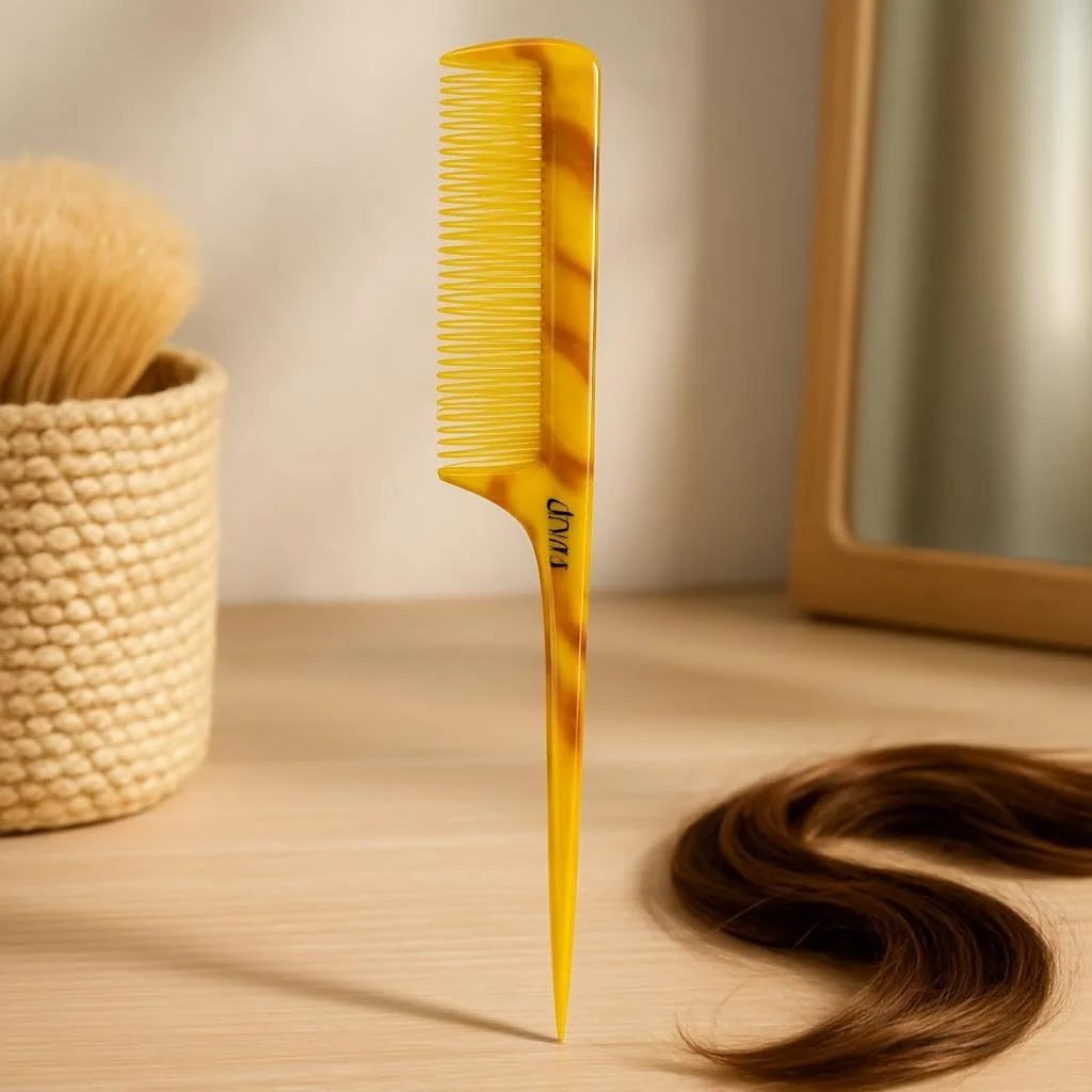 Fitto Fine Tail Comb Plastic Yellow - Rat Tail Styling Comb for Hair Sectioning, Backcombing, Teasing & Styling