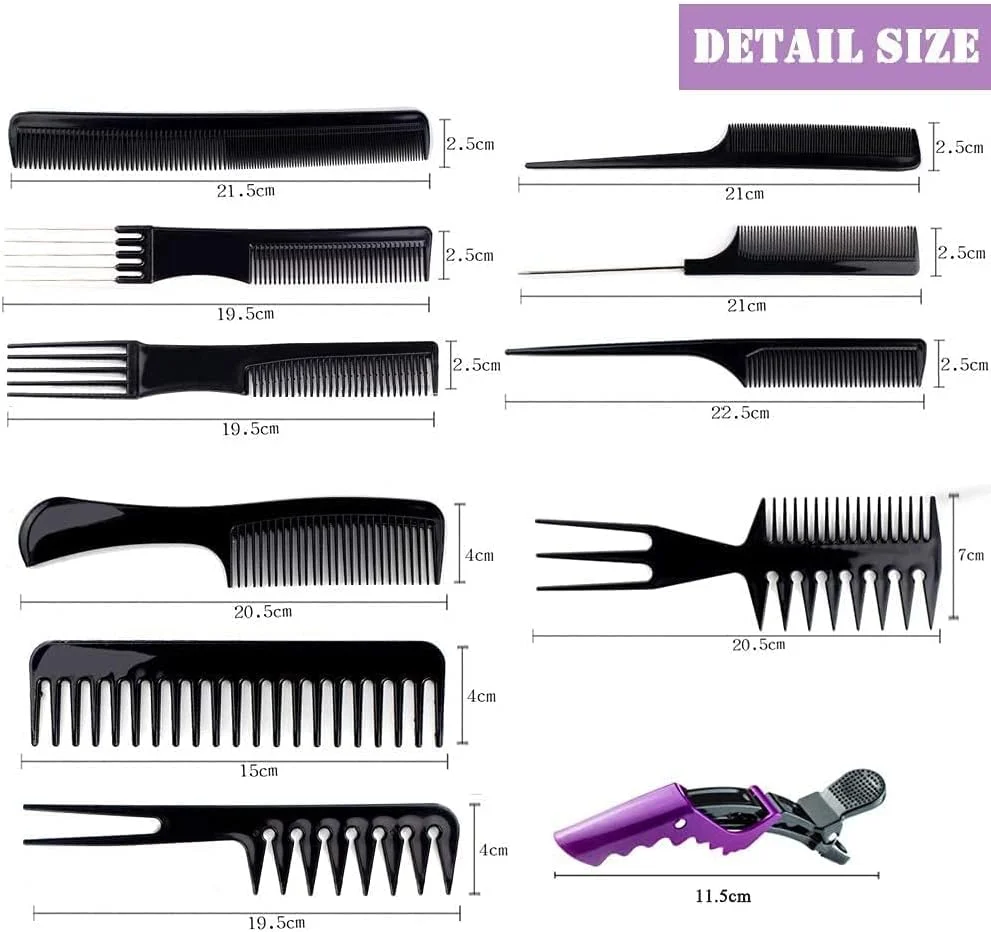 مجموعه شانه‌ مو 16 عددی فرست بیوتی برای زنان و مردان: 10 عدد شانه مو و 6 عدد گیره مو، شانه‌های دم موشی، شانه‌های پوش دهنده، شانه‌های آرایشگری، مجموعه شانه‌های حالت دهنده