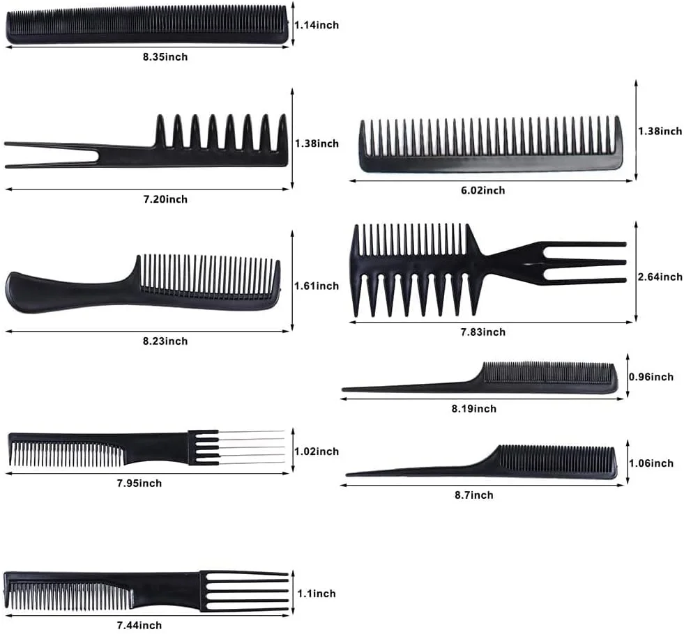 مجموعه شانه‌ مو 16 عددی فرست بیوتی برای زنان و مردان: 10 عدد شانه مو و 6 عدد گیره مو، شانه‌های دم موشی، شانه‌های پوش دهنده، شانه‌های آرایشگری، مجموعه شانه‌های حالت دهنده