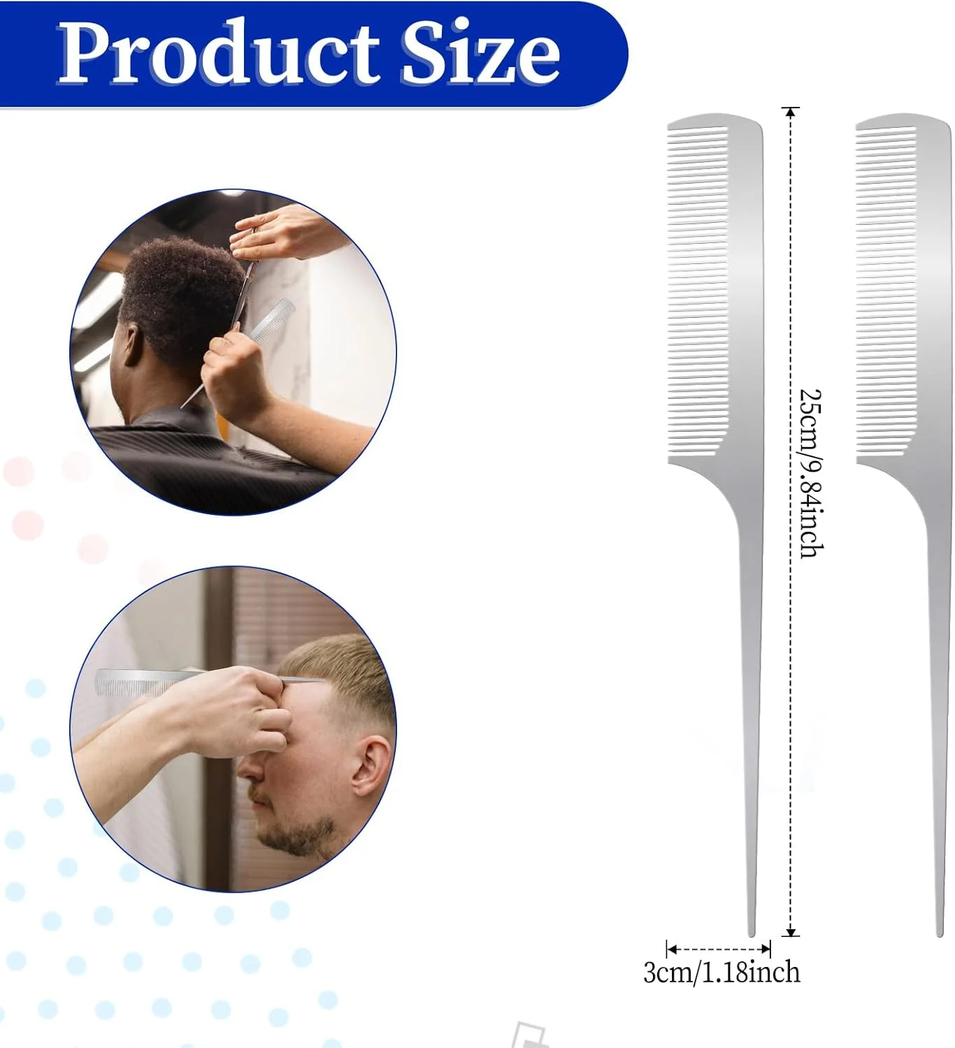 Giantree 2 Pcs Stainless Steel Hair Combs, Metal Rat Tail Comb Anti Static Flat Top Teasing Pintail Combs for Women and Men Hair Styling Cutting Comb(Rat Tail Comb)