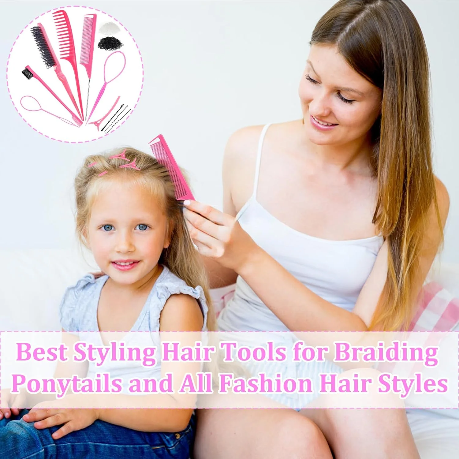 مجموعه شانه حالت دهنده مو HEYMKGO، 5 تکه شامل برس موی صاف کننده، شانه دم موشی، برس لبه مو، شانه دندانه پهن، 2 عدد ابزار موی تاپسی، 4 عدد گیره مو برای حالت دادن، سنجاق سر، کش موی الاستیک مشکی و شفاف