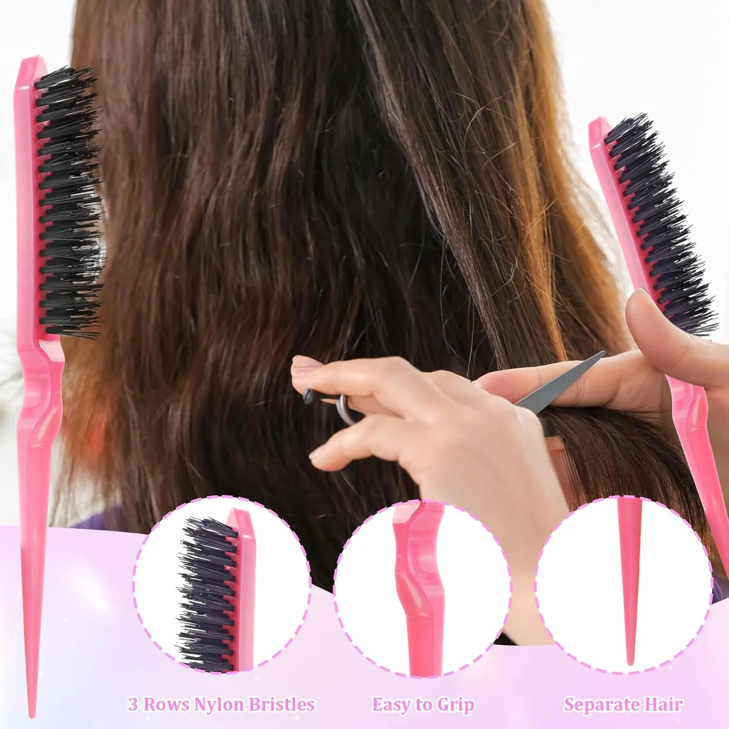 مجموعه شانه حالت دهنده مو HEYMKGO، 5 تکه شامل برس موی صاف کننده، شانه دم موشی، برس لبه مو، شانه دندانه پهن، 2 عدد ابزار موی تاپسی، 4 عدد گیره مو برای حالت دادن، سنجاق سر، کش موی الاستیک مشکی و شفاف