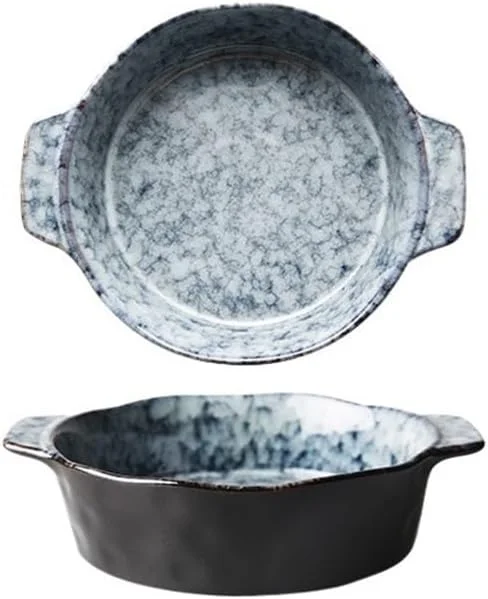 ظرف پخت سرامیکی فر با ظرفیت 1000 میلی لیتر، اندازه 9.5 اینچ، ظروف پخت چینی، قالب لازانیا گرد عمیق با دسته سینی پخت | سینی برشته کردن ظرف پخت سرامیکی فر با ظرفیت 1000 میلی لیتر، اندازه 9.5 اینچ، ظروف پخت چینی، قالب لازانیا گرد عمیق با دسته سینی پخت | سینی برشته کردن